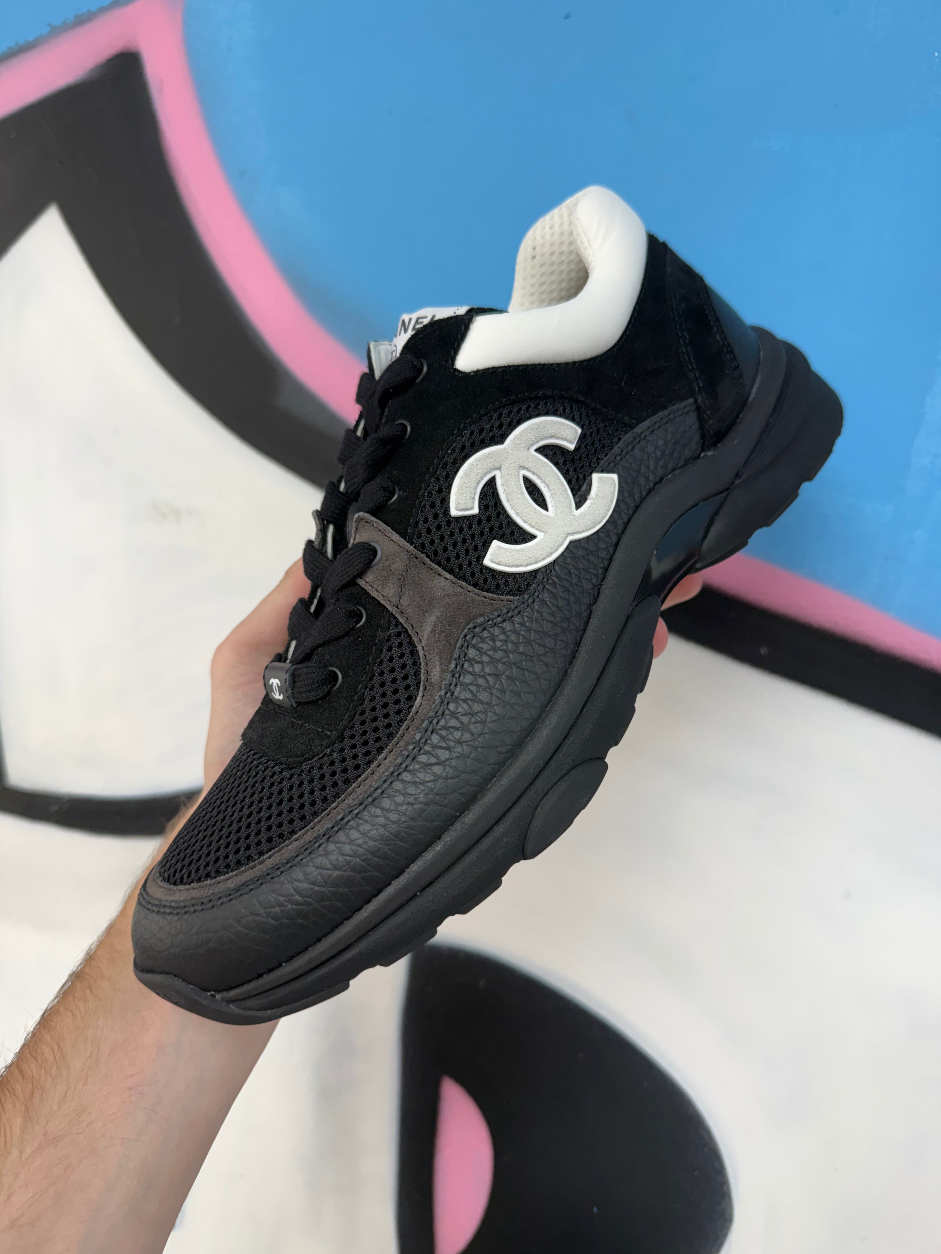 Chanel Black White CC Logo Sneakers