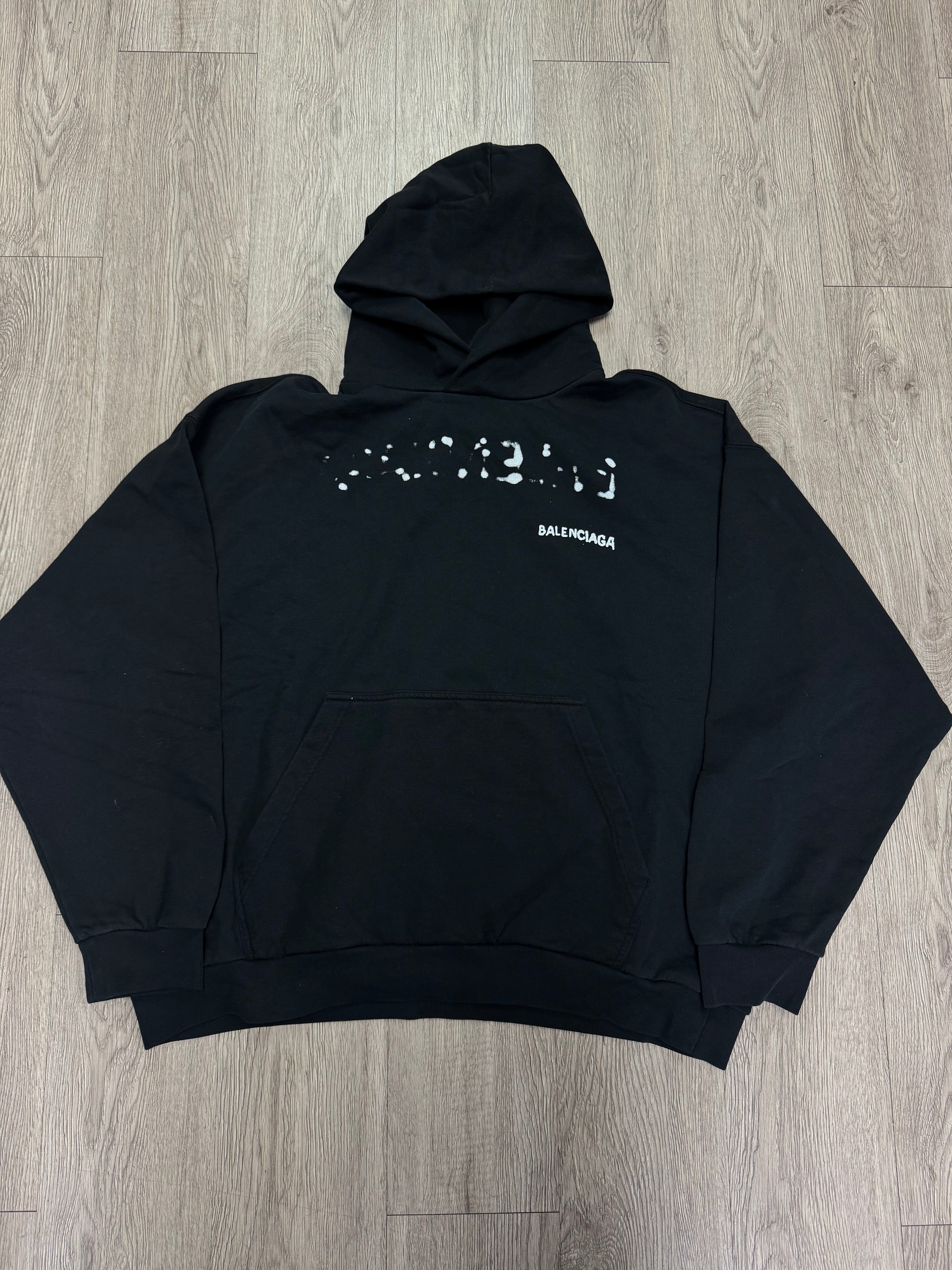Balenciaga Black Washed Logo Print Hoodie