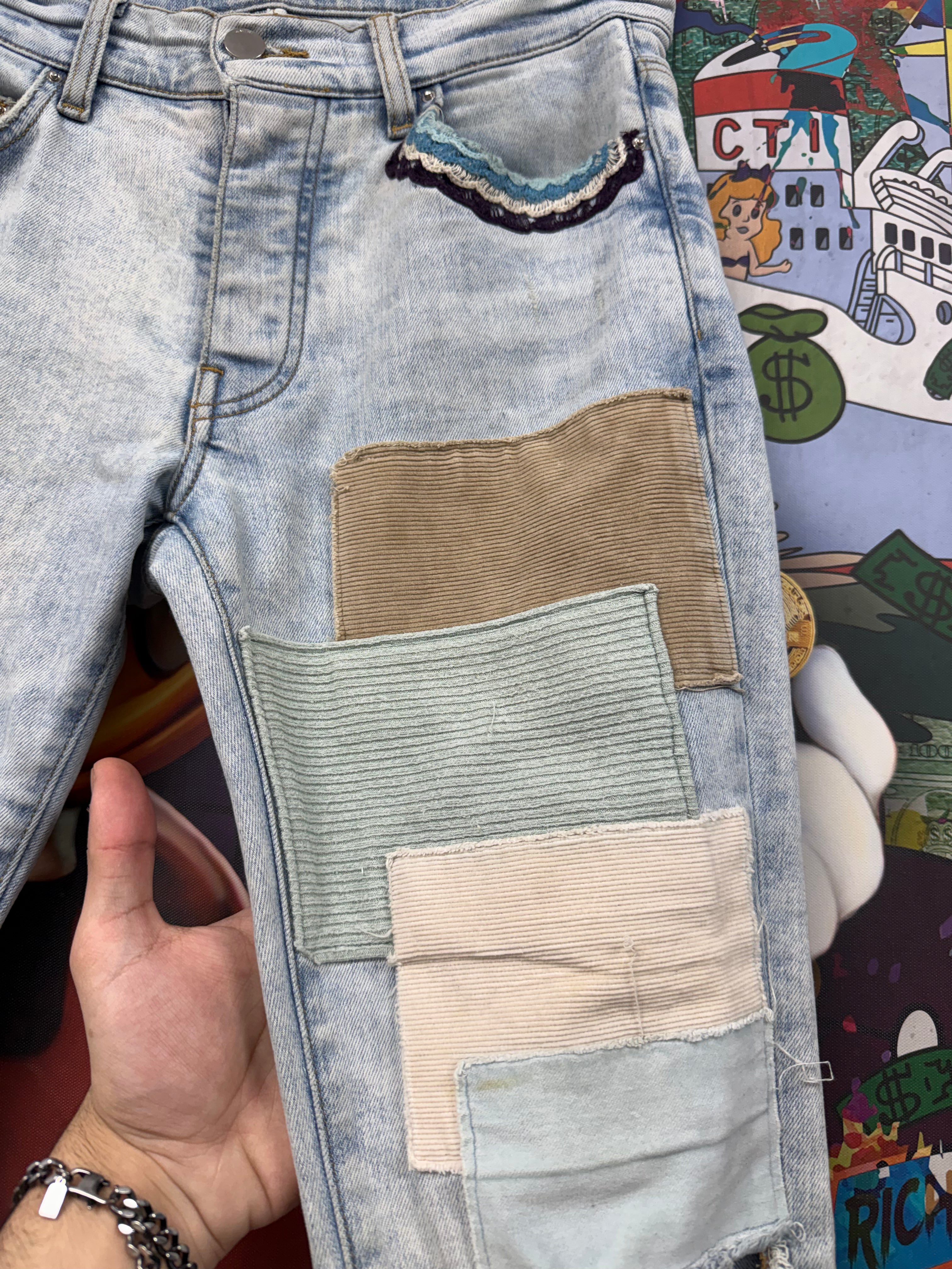 Amiri Light Wash Grateful Dead Patchwork Jeans