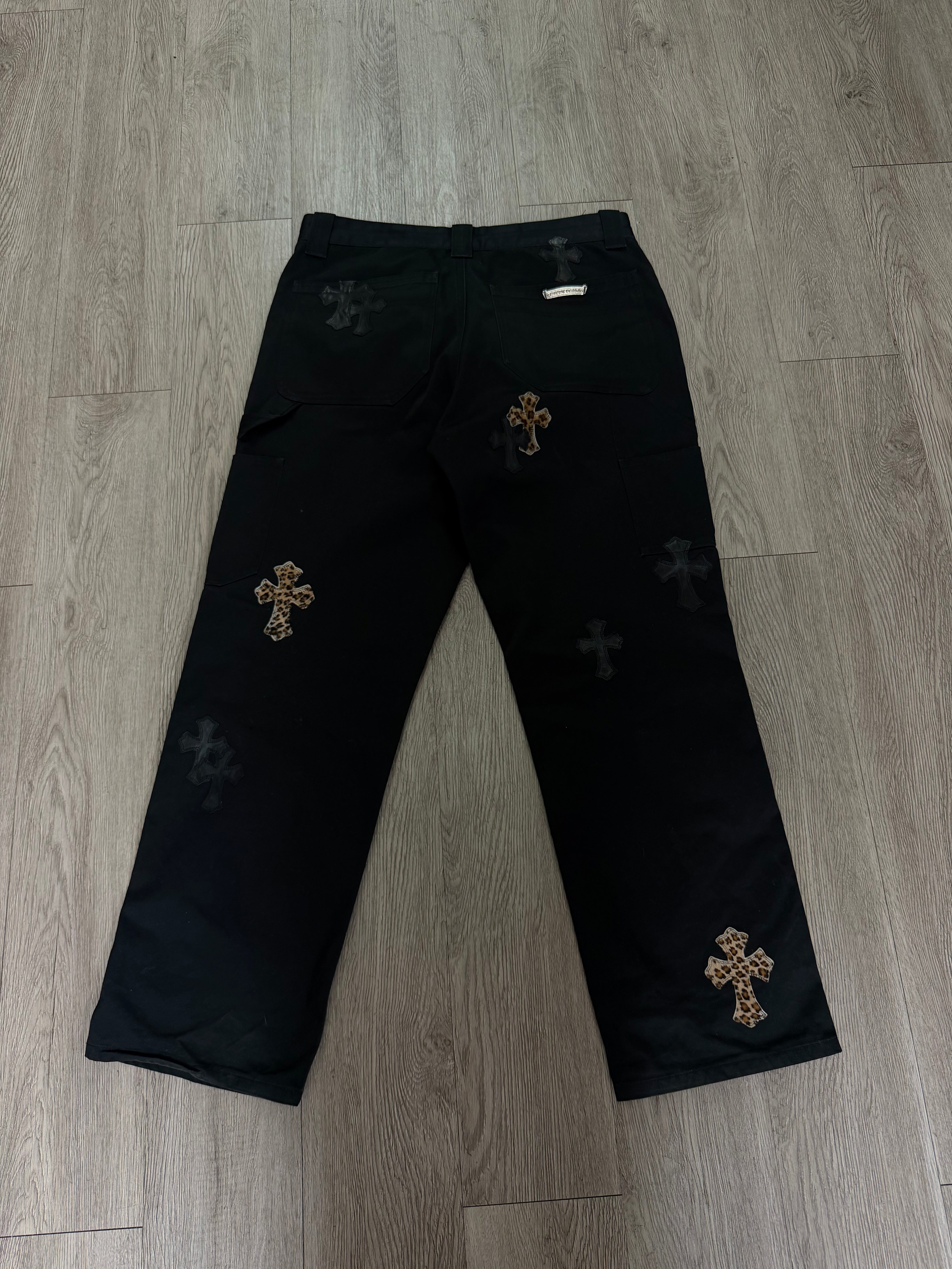 Chrome Hearts Black Double Knee Cheetah Jeans