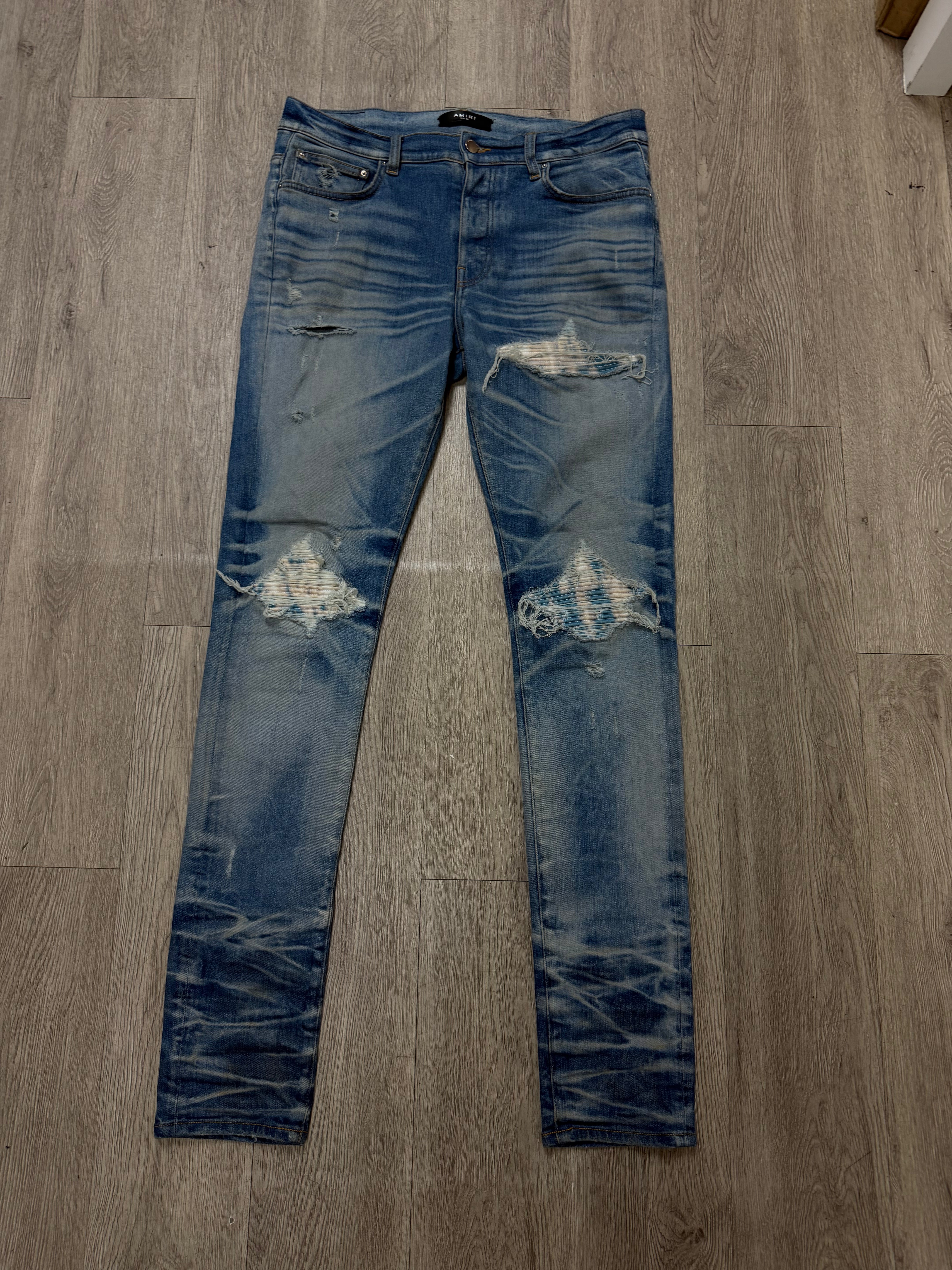 Amiri MX1 Honeycomb Bleached Blue Patch Jeans