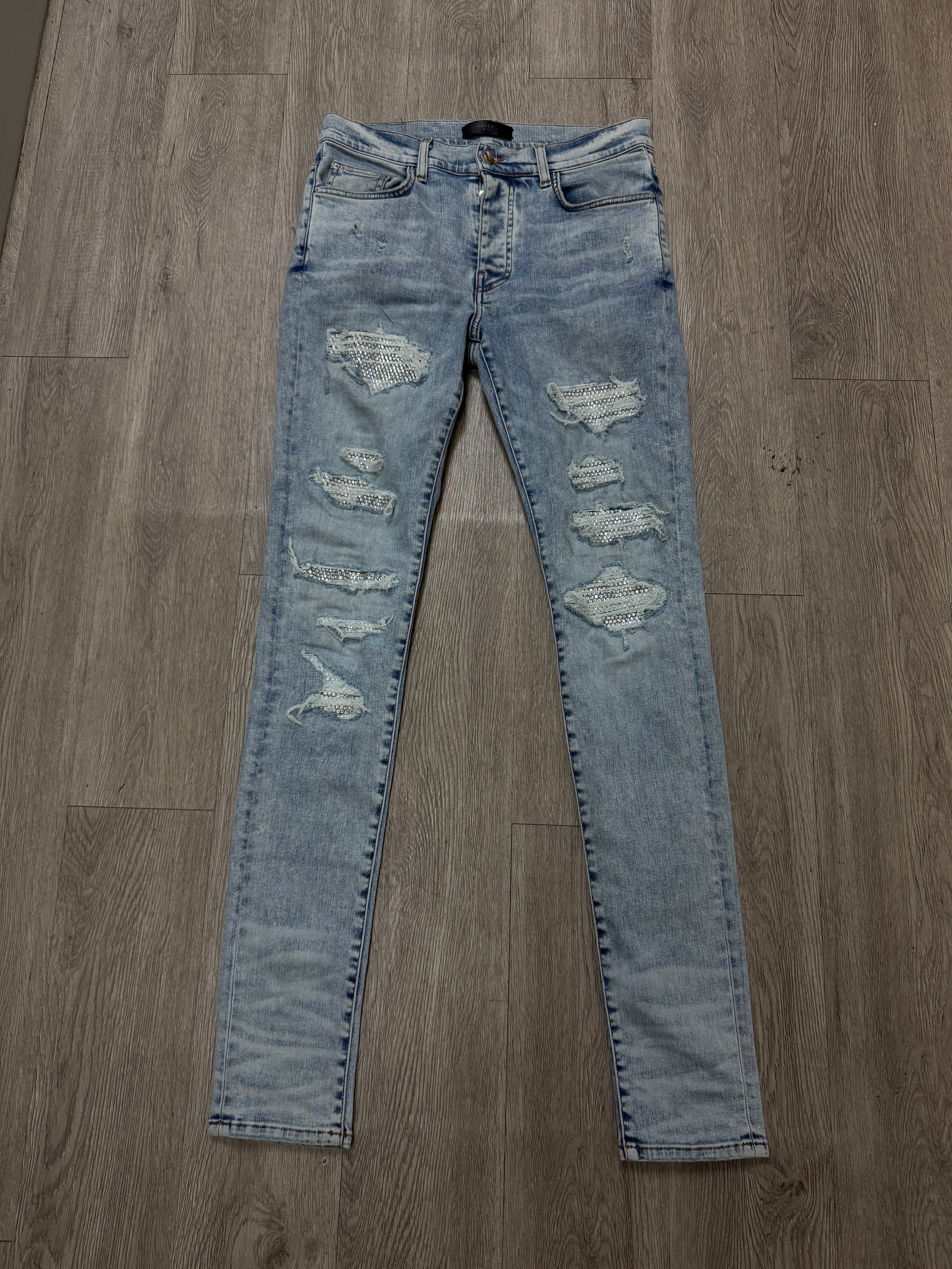 Amiri Light Wash Swarovski Crystal Jeans