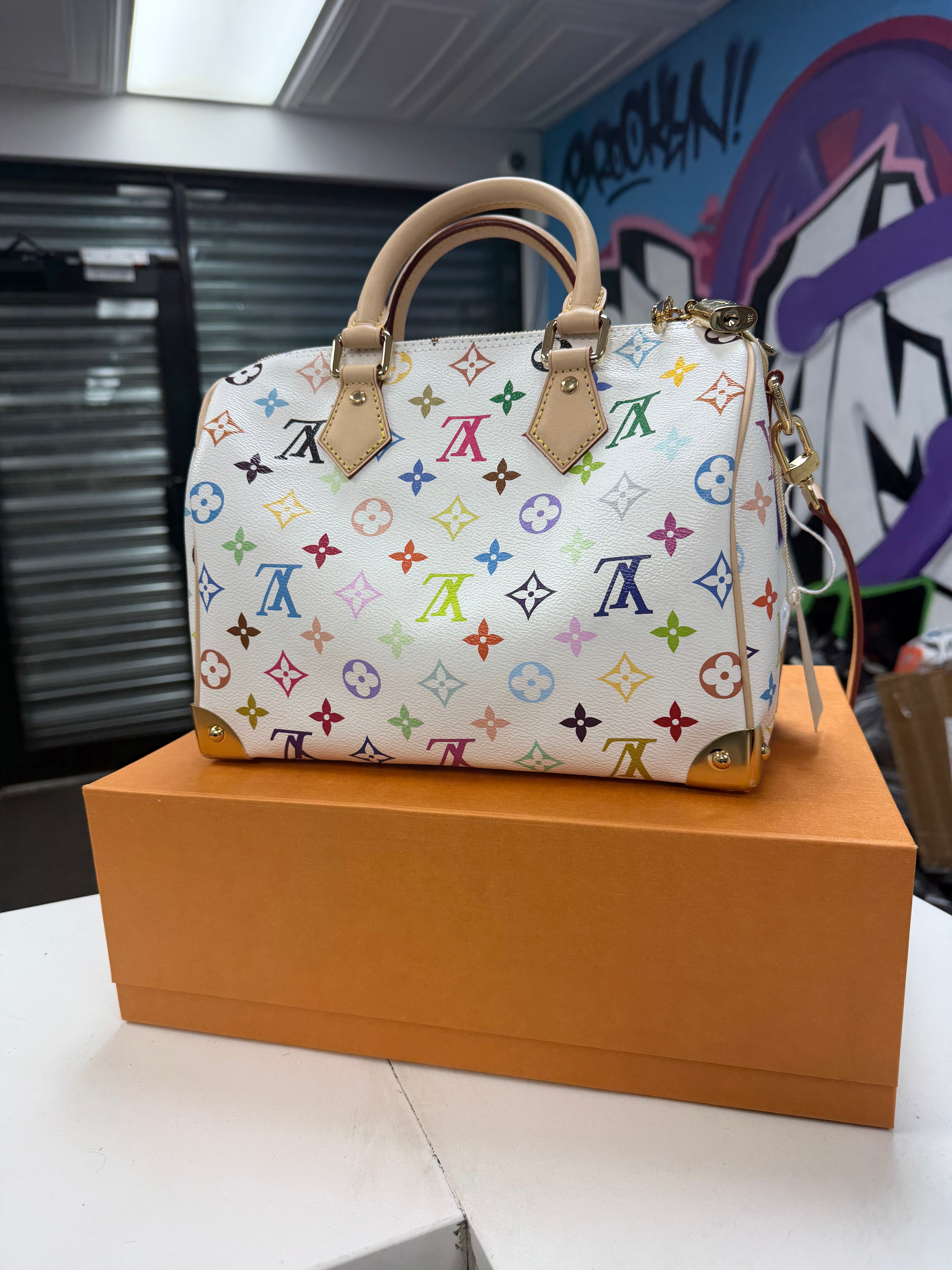 Louis Vuitton White Murakami Speedy Bag