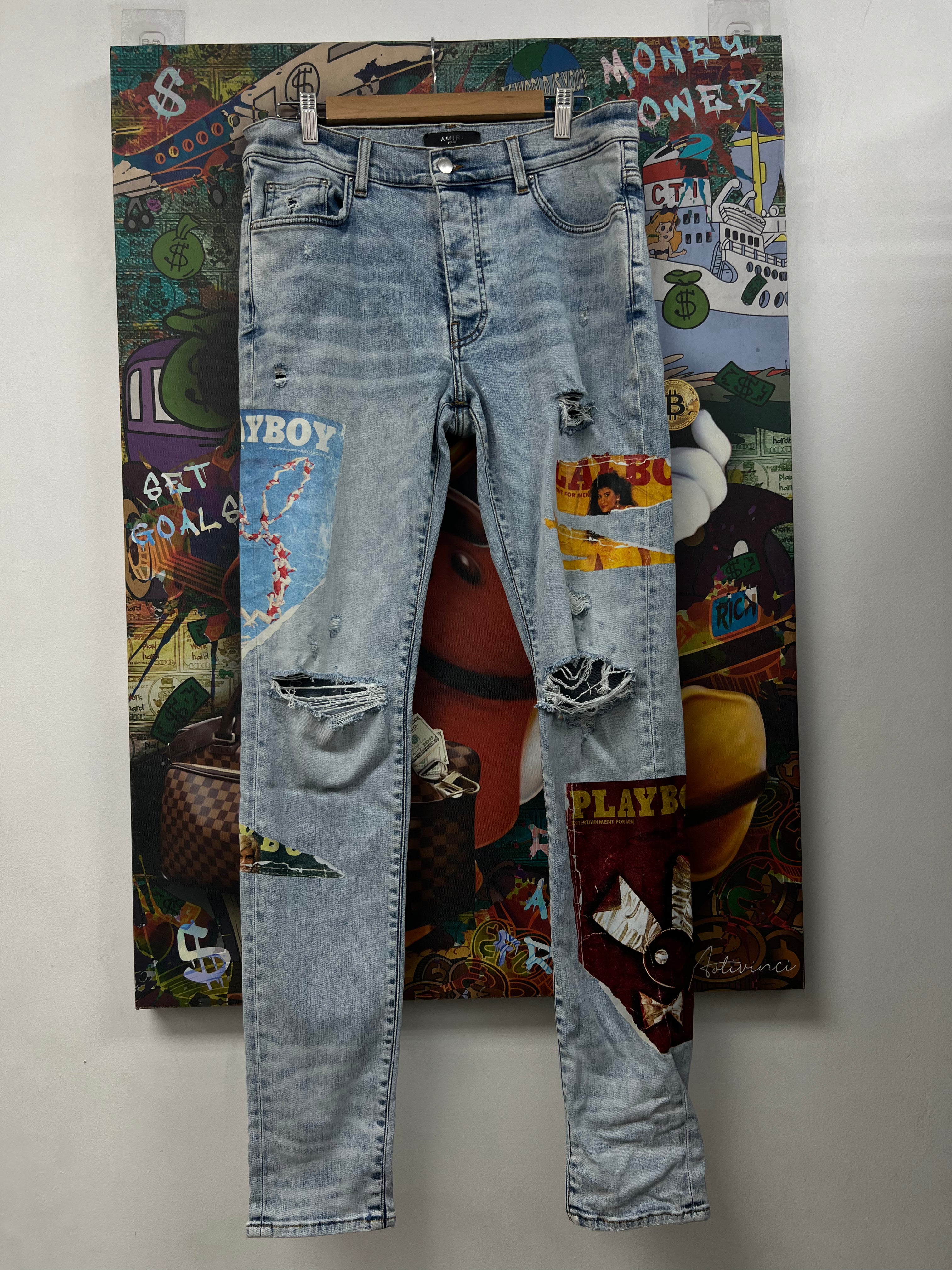 Amiri Light Wash Playboy Magazine Jeans