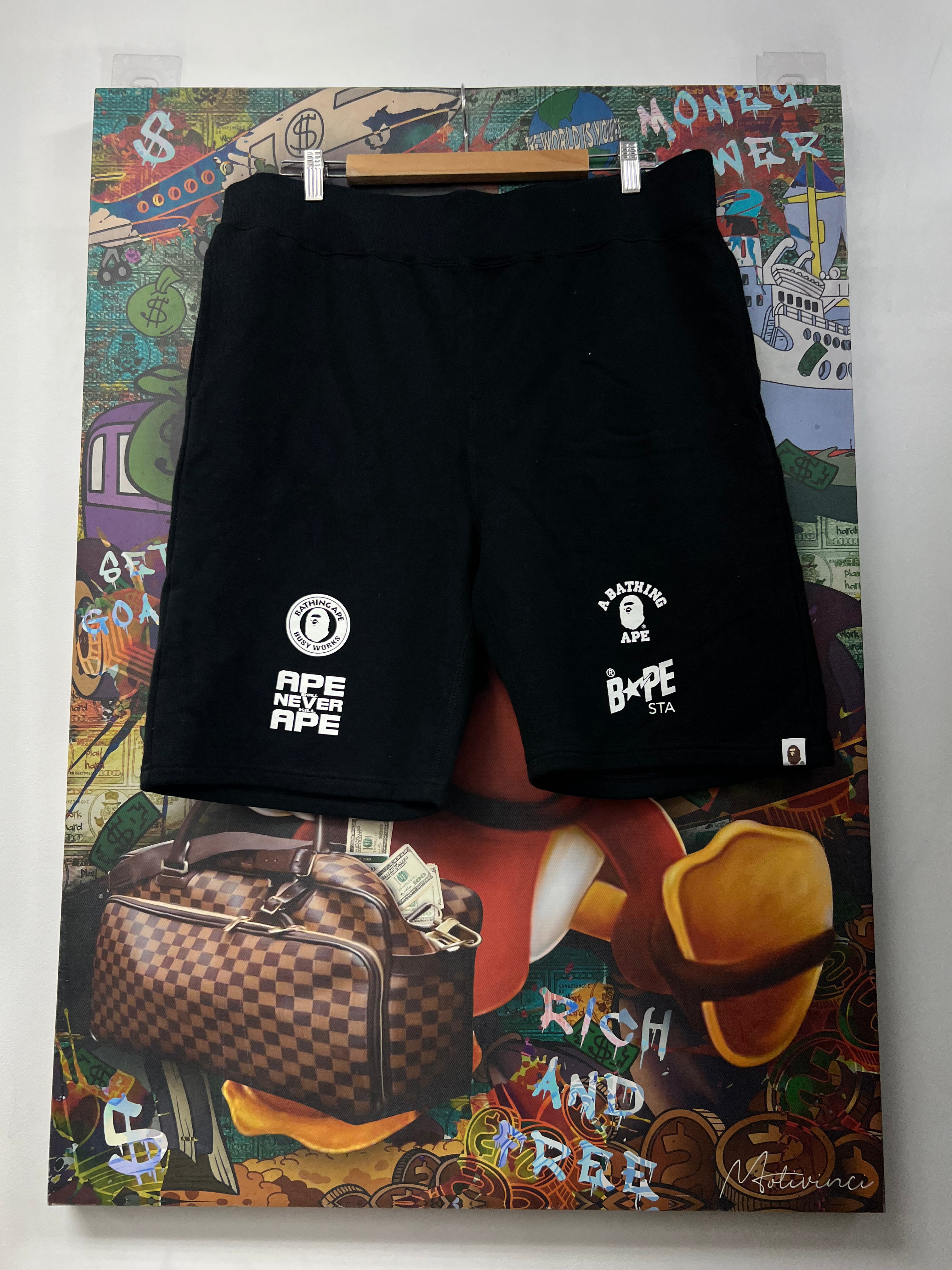 BAPE Black White Logo Shorts