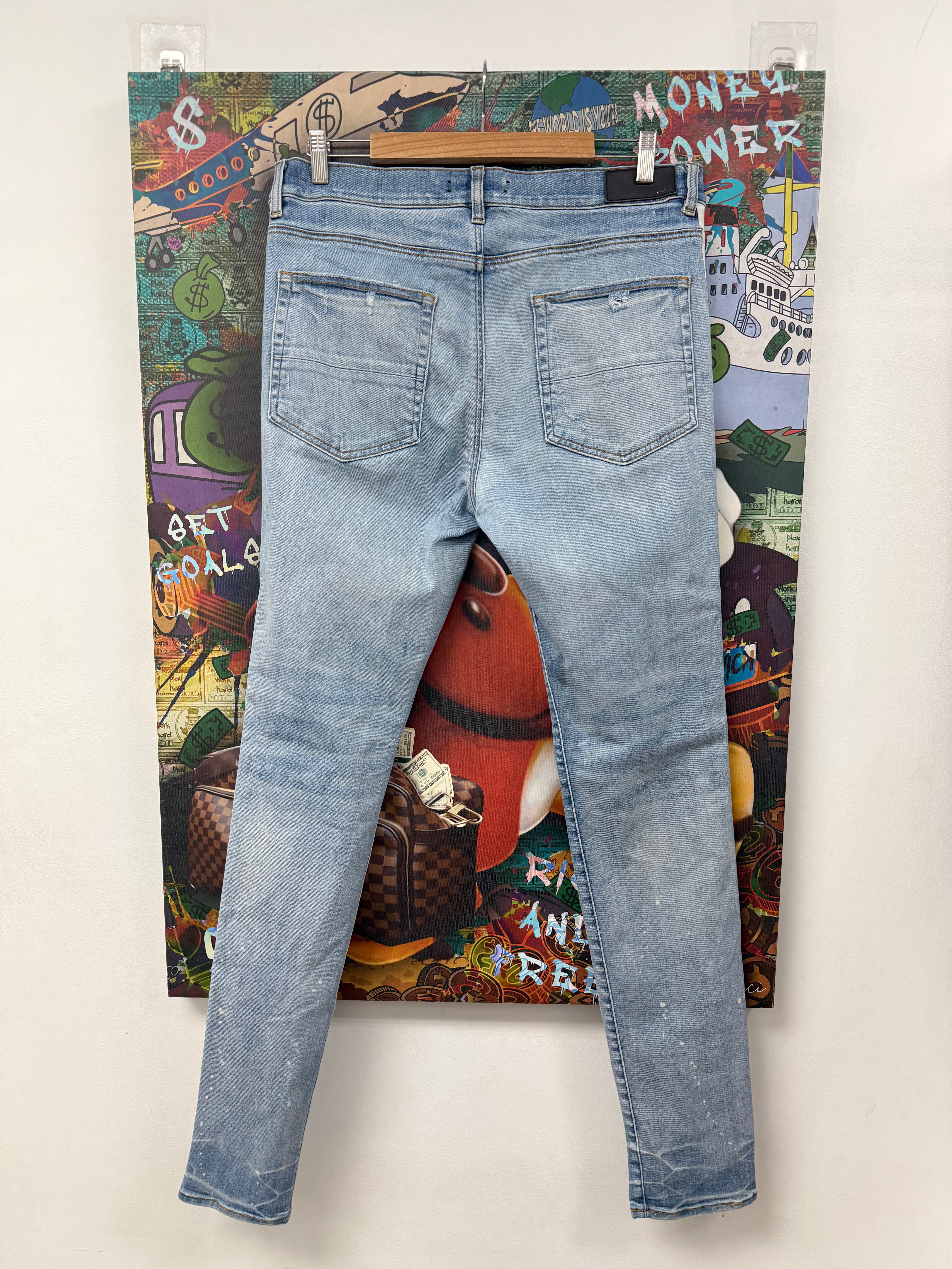 Amiri Light Wash White Track Stripe Jeans