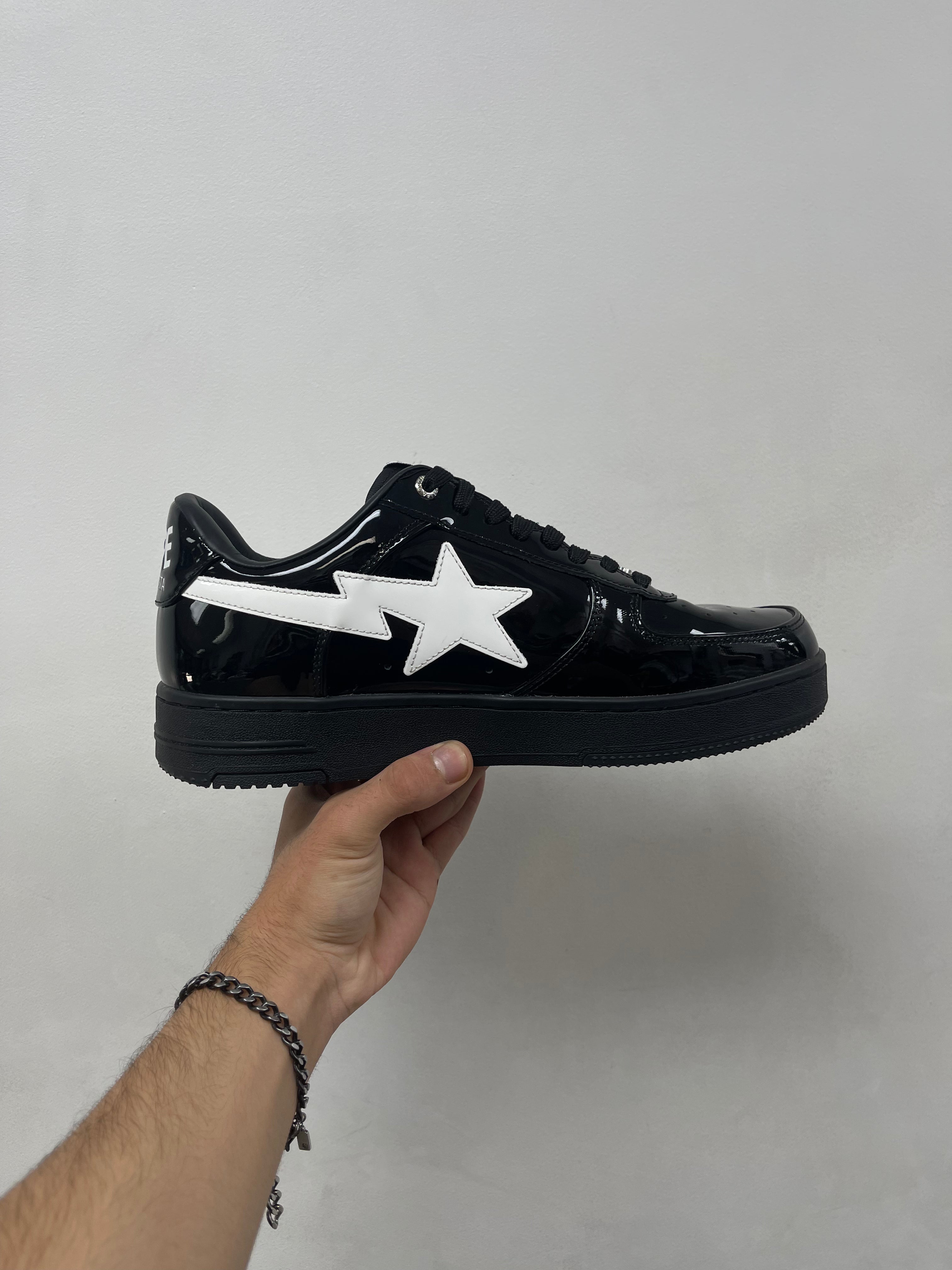 BAPE Black White Patent Leather Sneakers