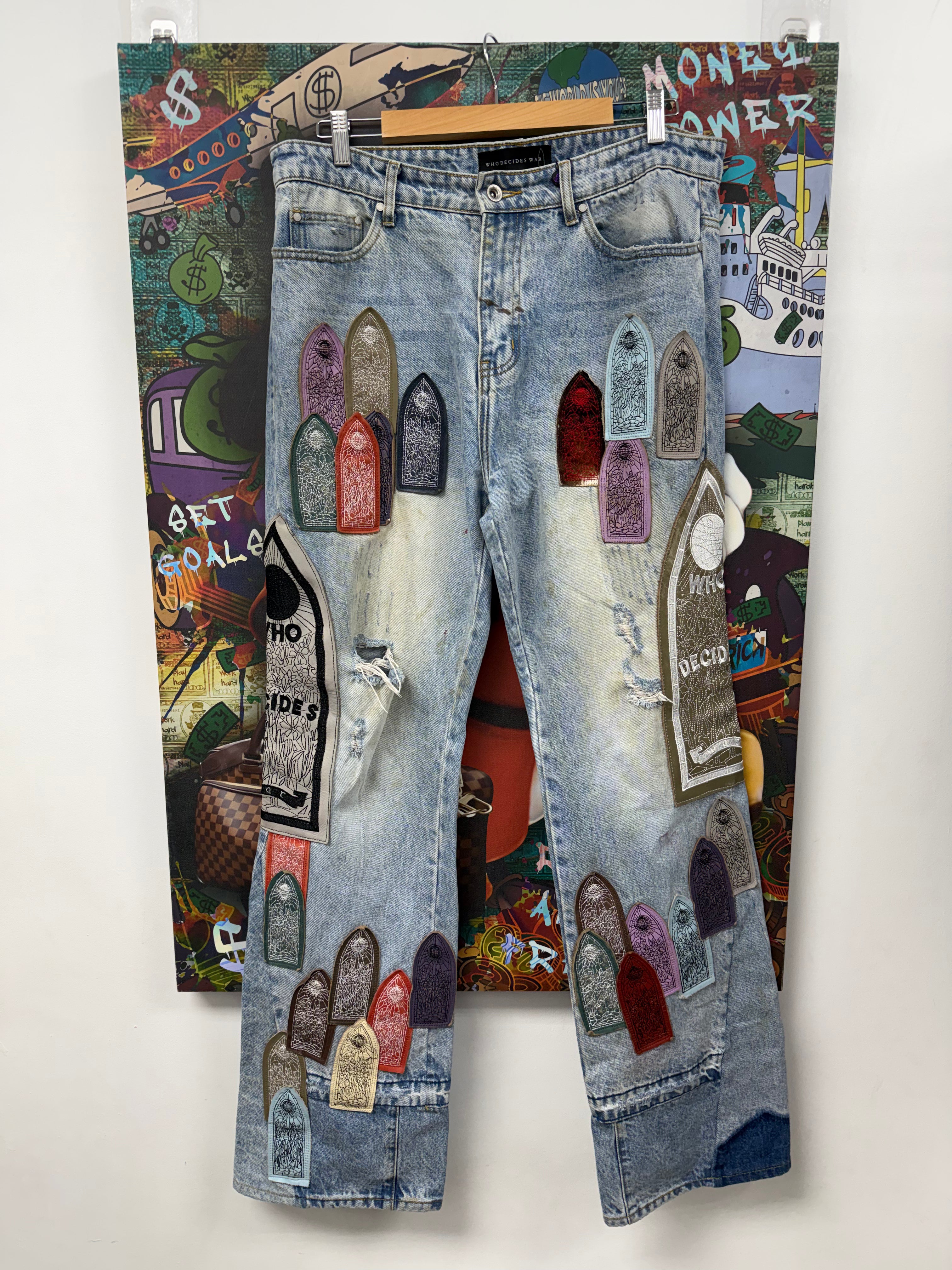 Who Decides War Light Wash Pastel Patchwork Stained Glass Jeans