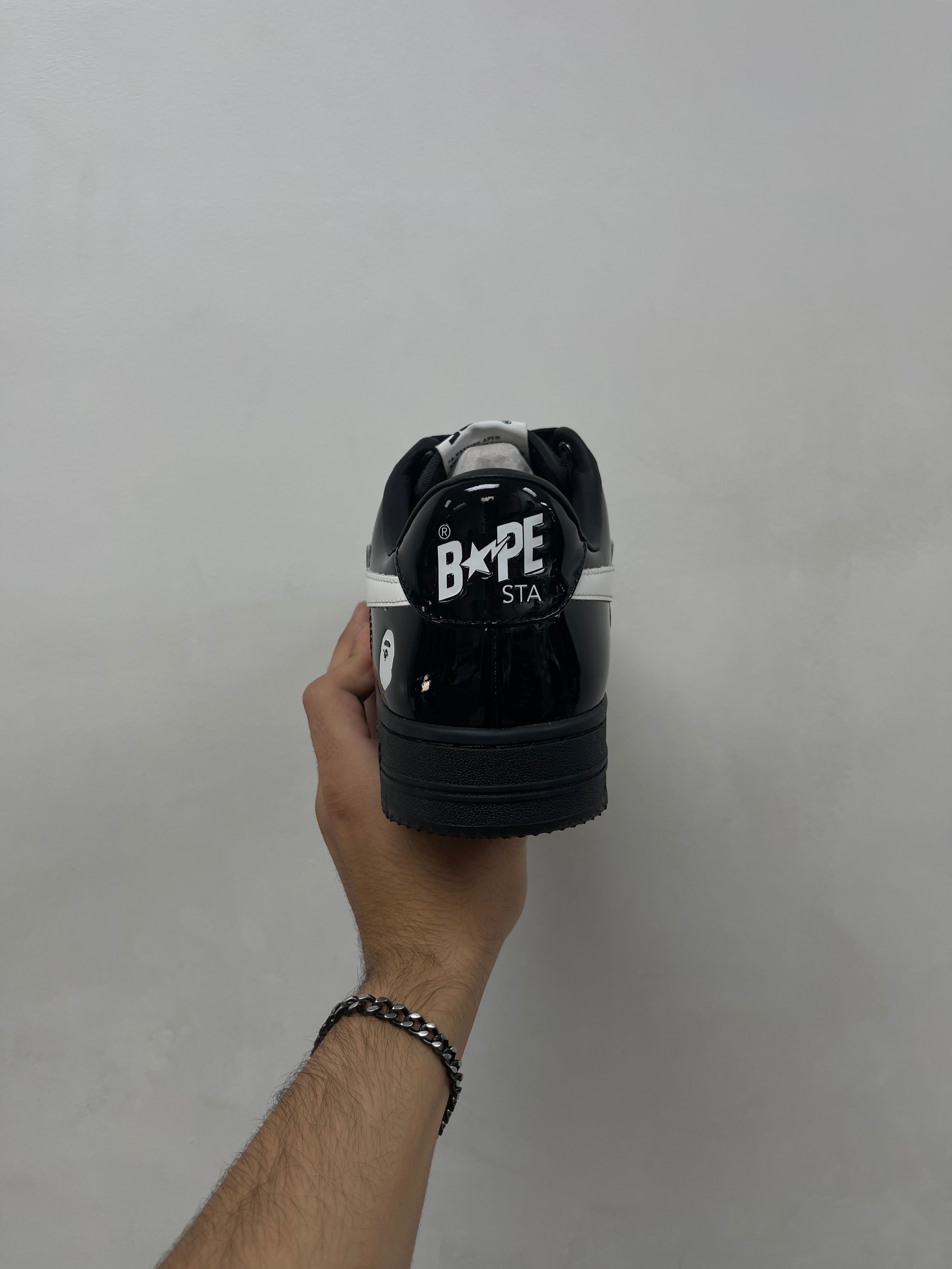 BAPE Black White Patent Leather Sneakers
