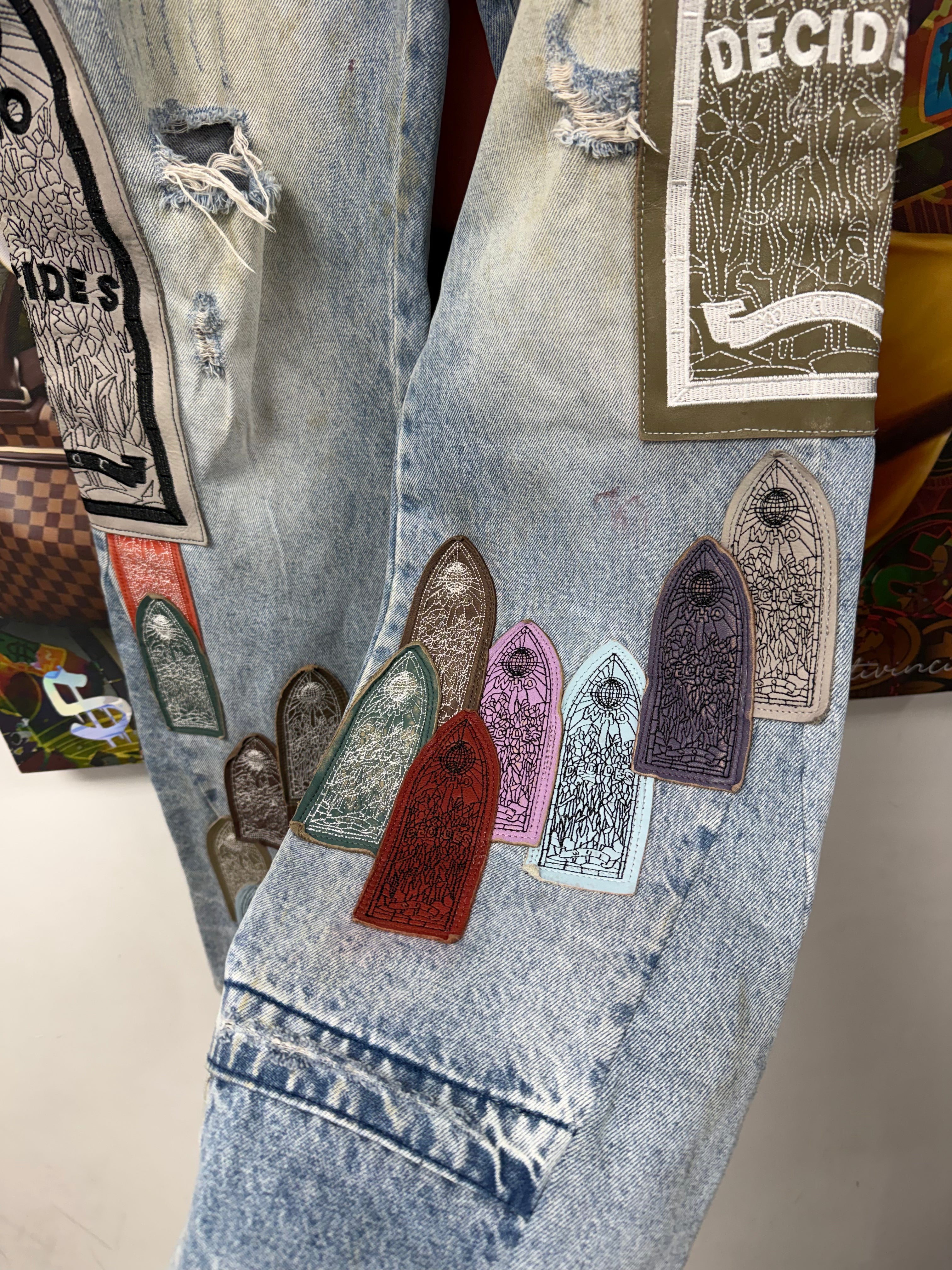 Who Decides War Light Wash Pastel Patchwork Stained Glass Jeans