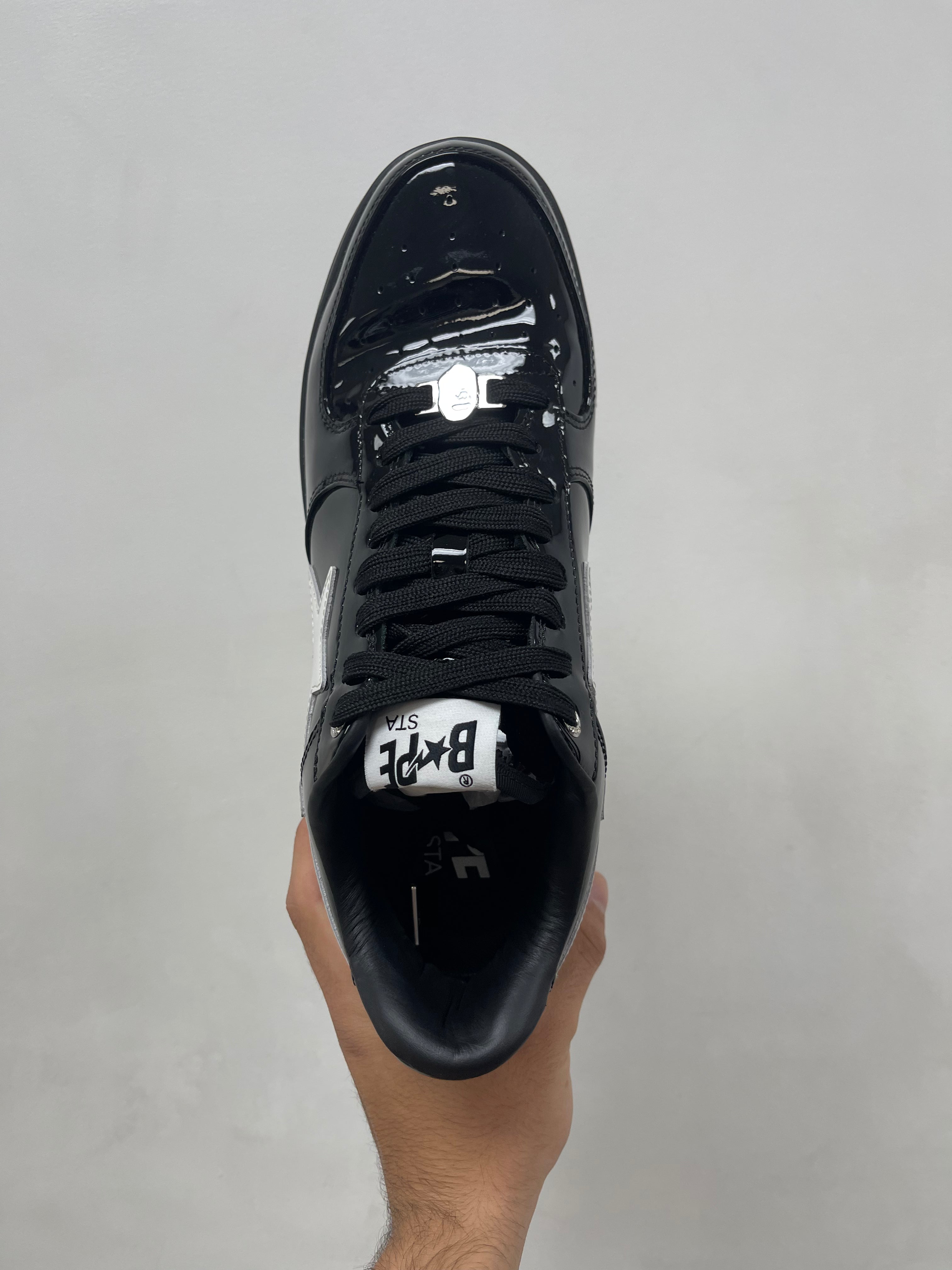 BAPE Black White Patent Leather Sneakers