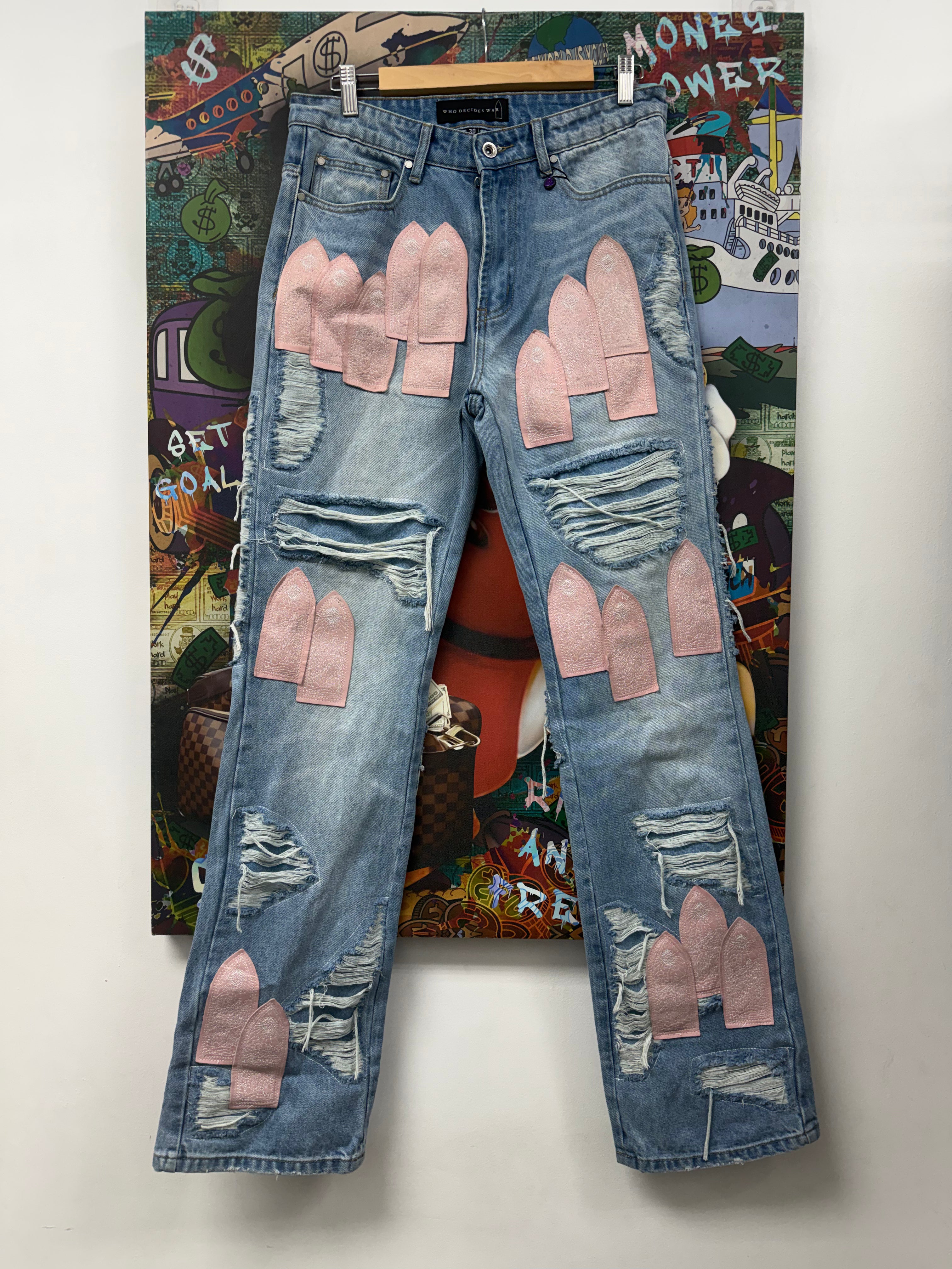 Who Decides War Light Wash Easter Pink Stained Glass Jeans