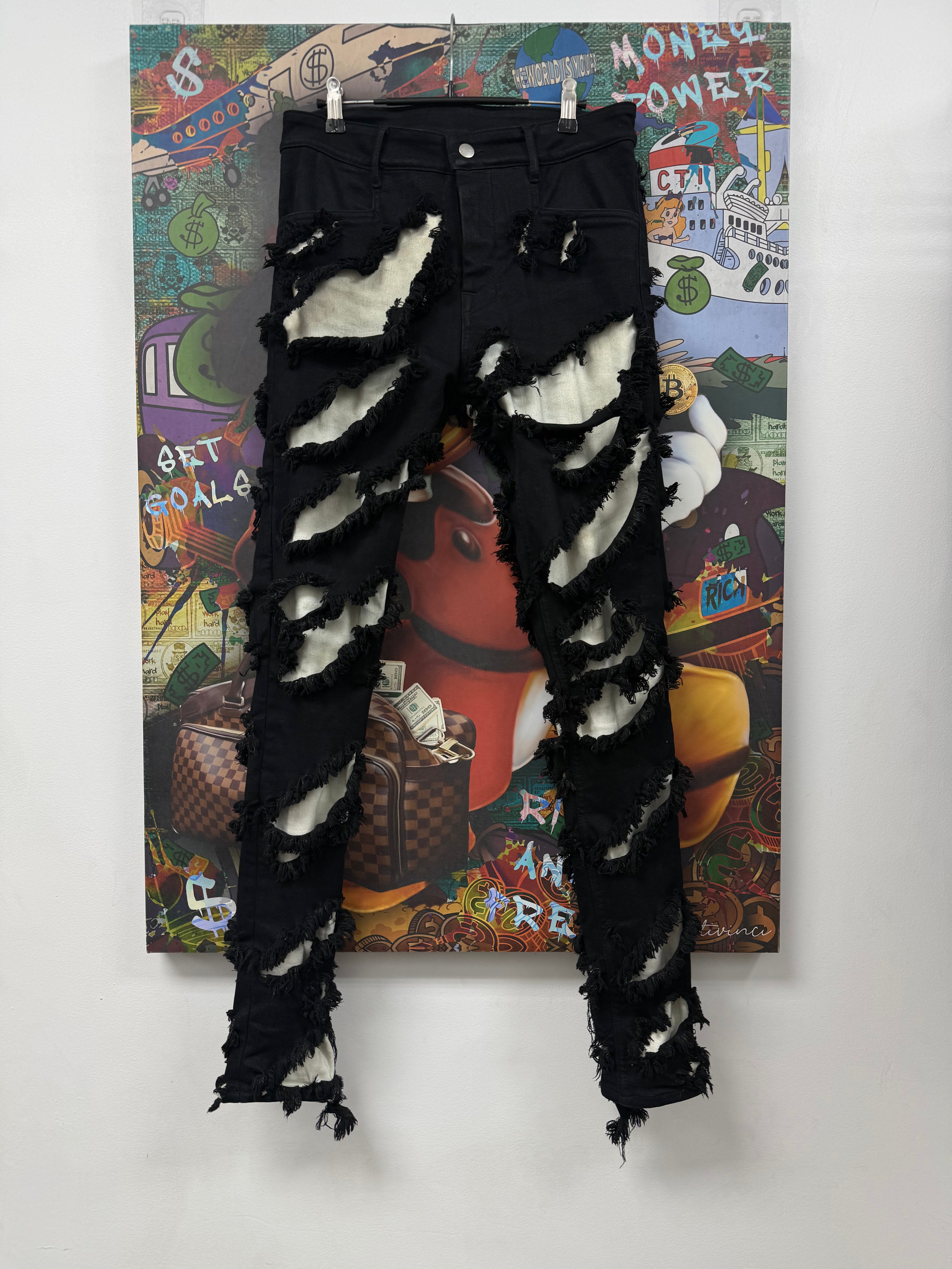 Rick Owens Black White Tyrone Slashed Cut (42) Jeans