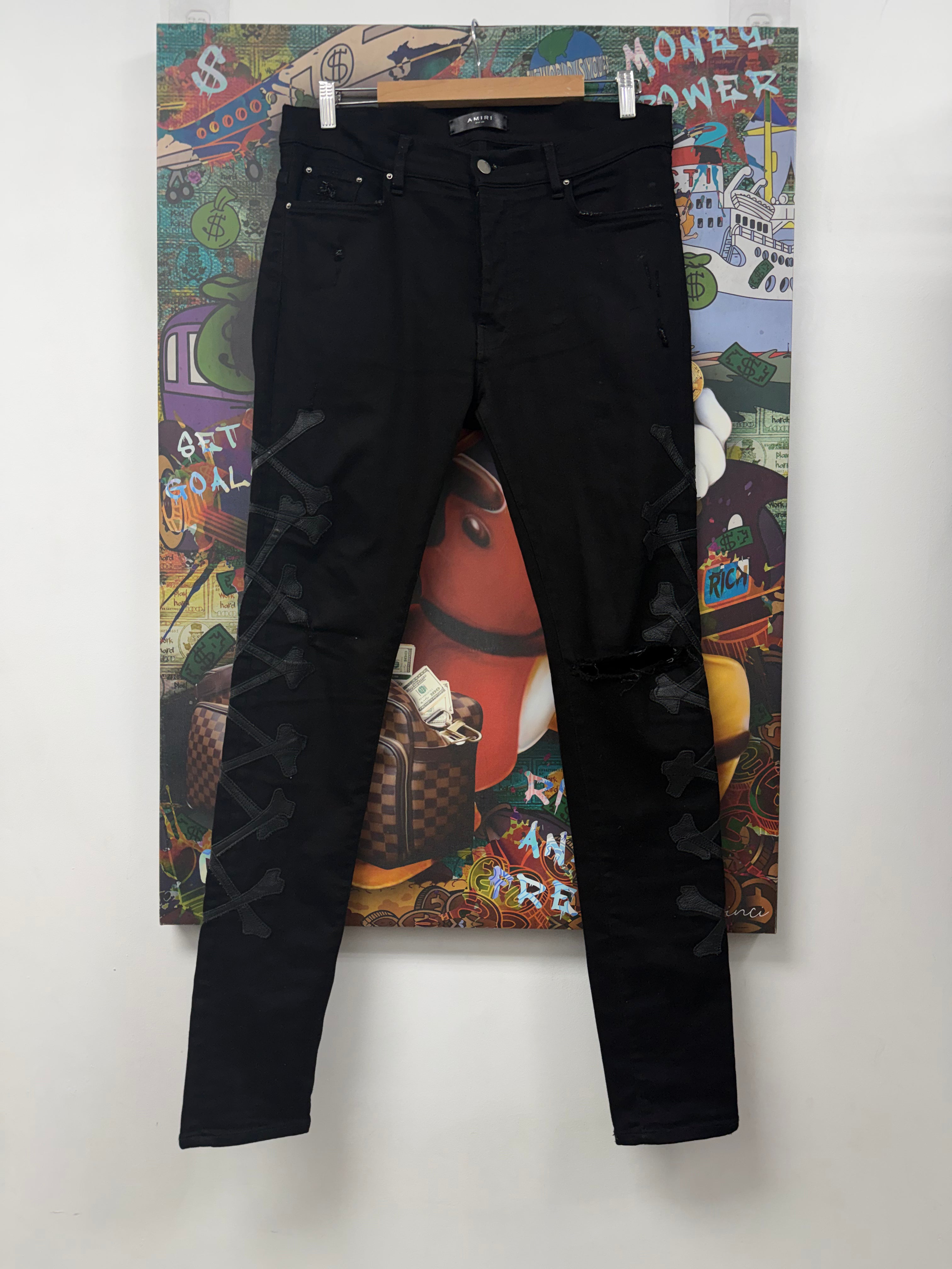 Amiri Black Leather Bones Jeans