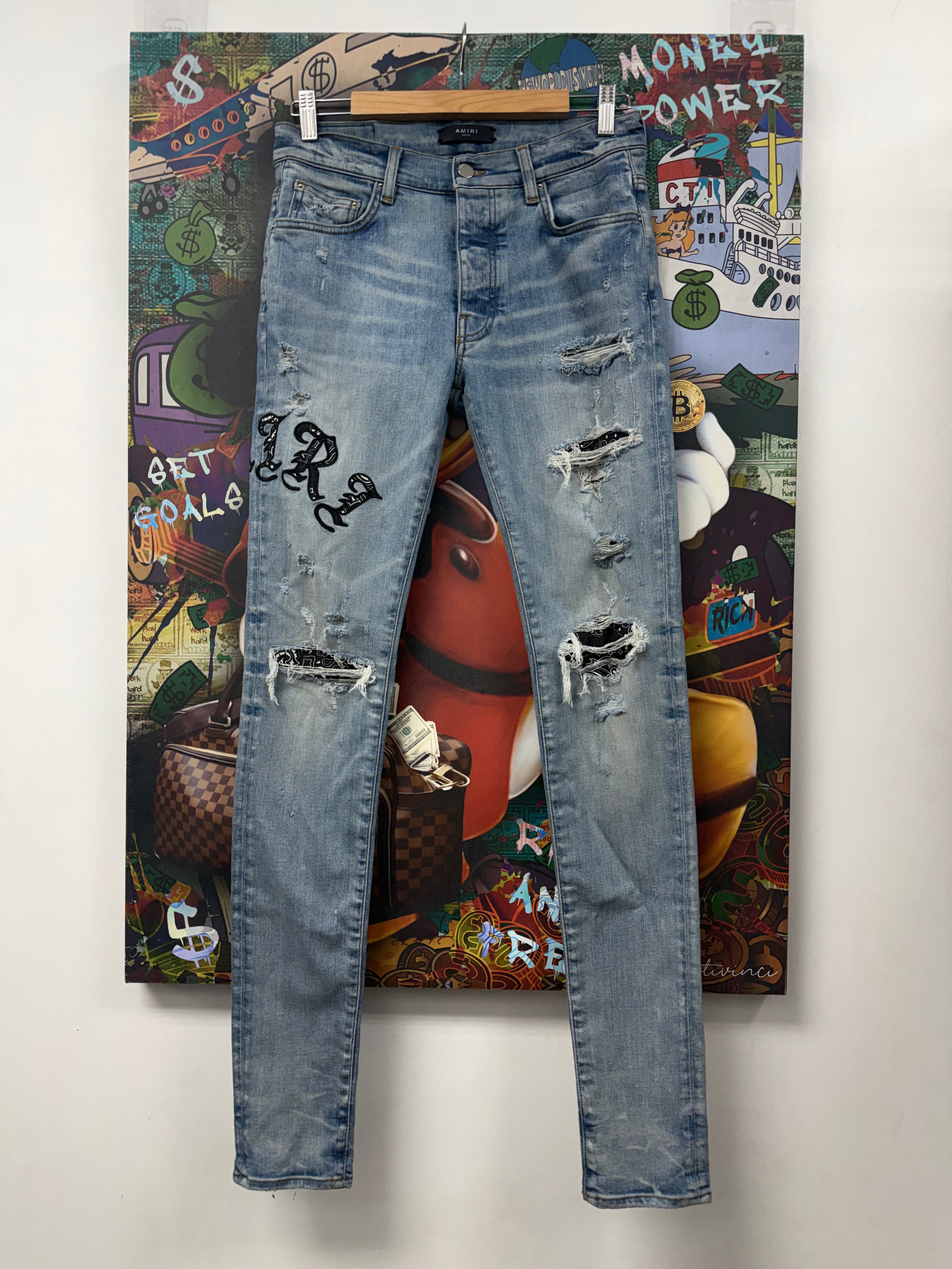 Amiri Light Wash Old English Jeans