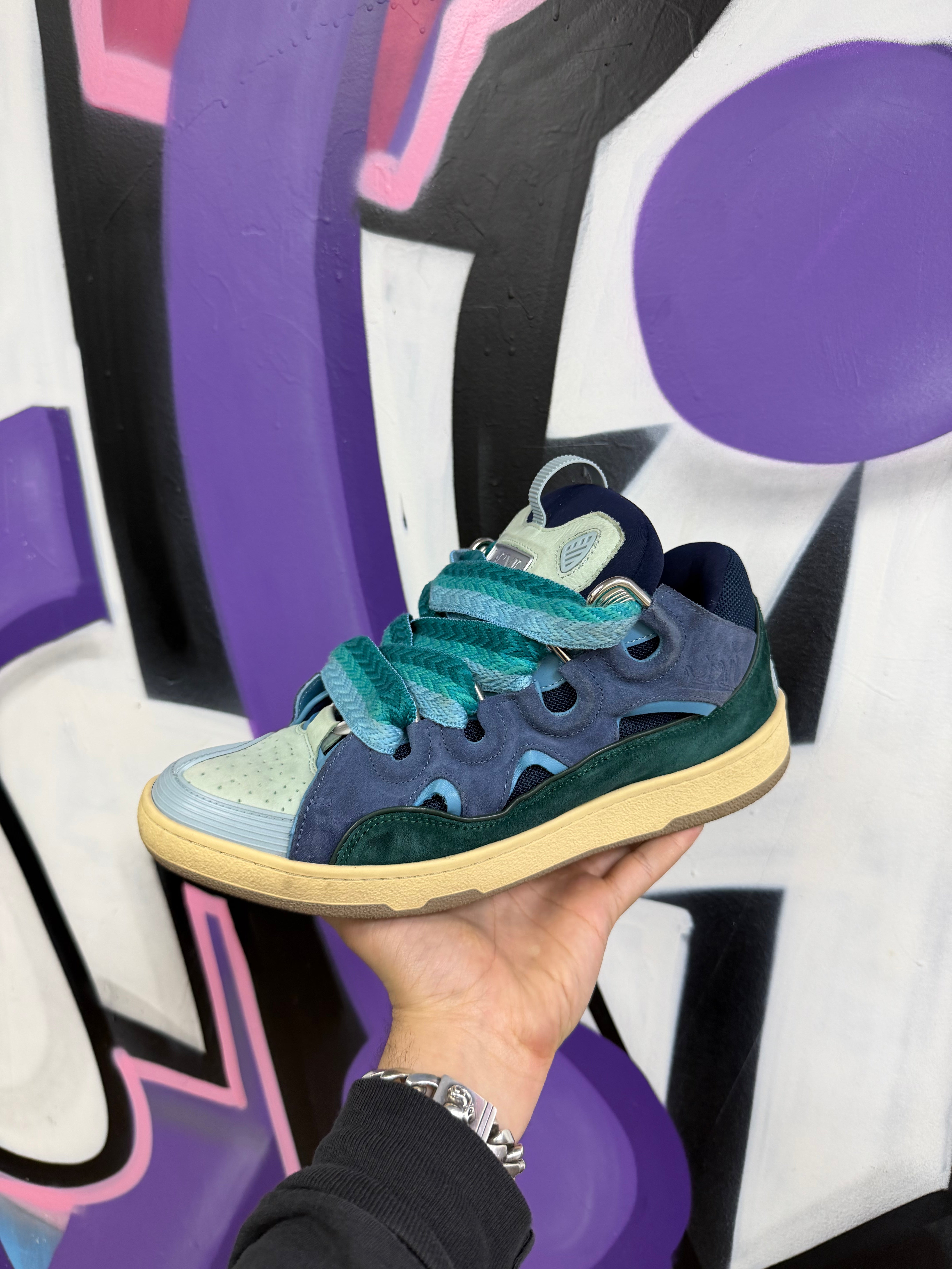 Lanvin Triple Blue Curb Sneakers