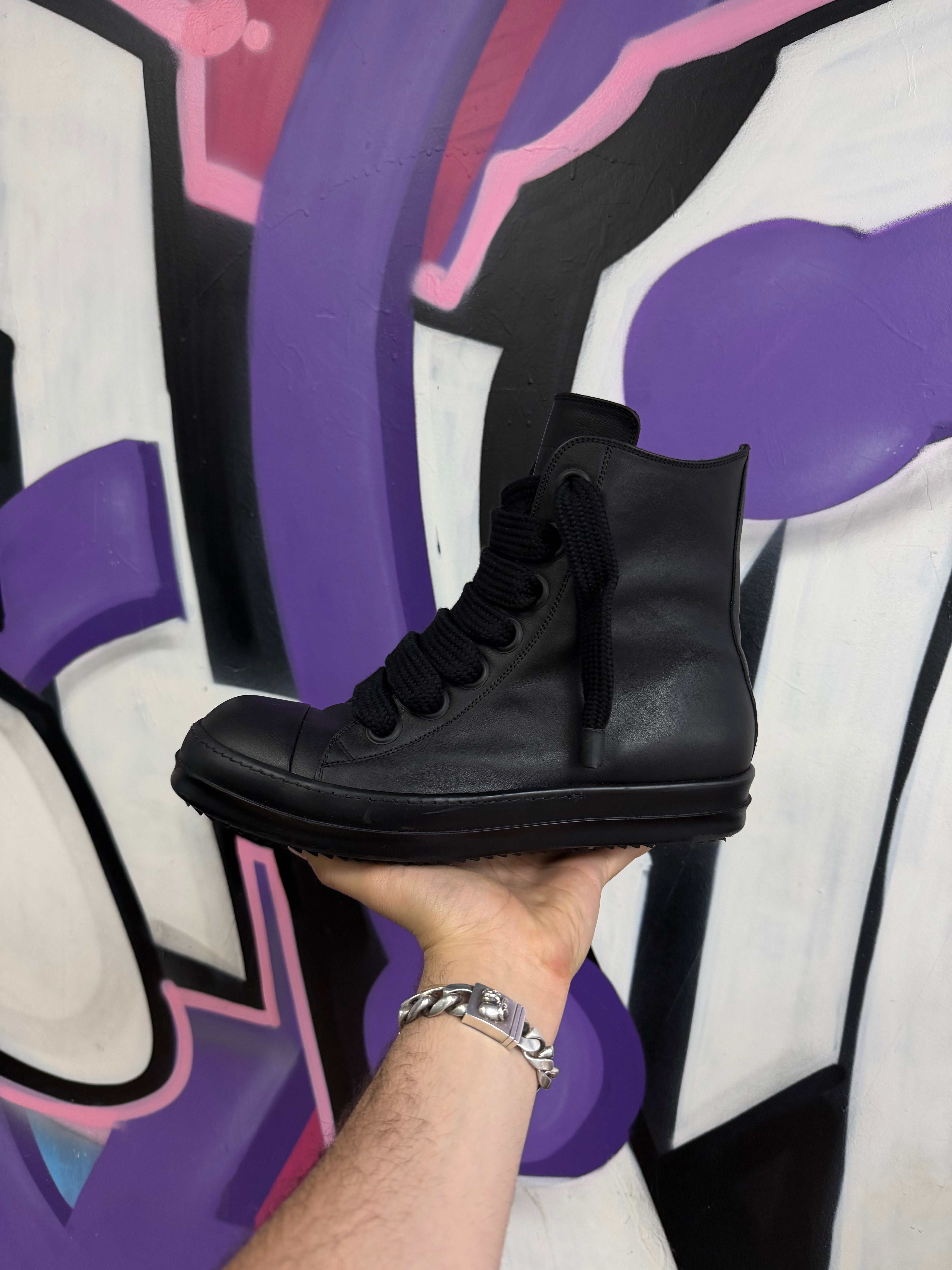 Rick Owens Black Jumbo Lace Hi Mainline Sneakers