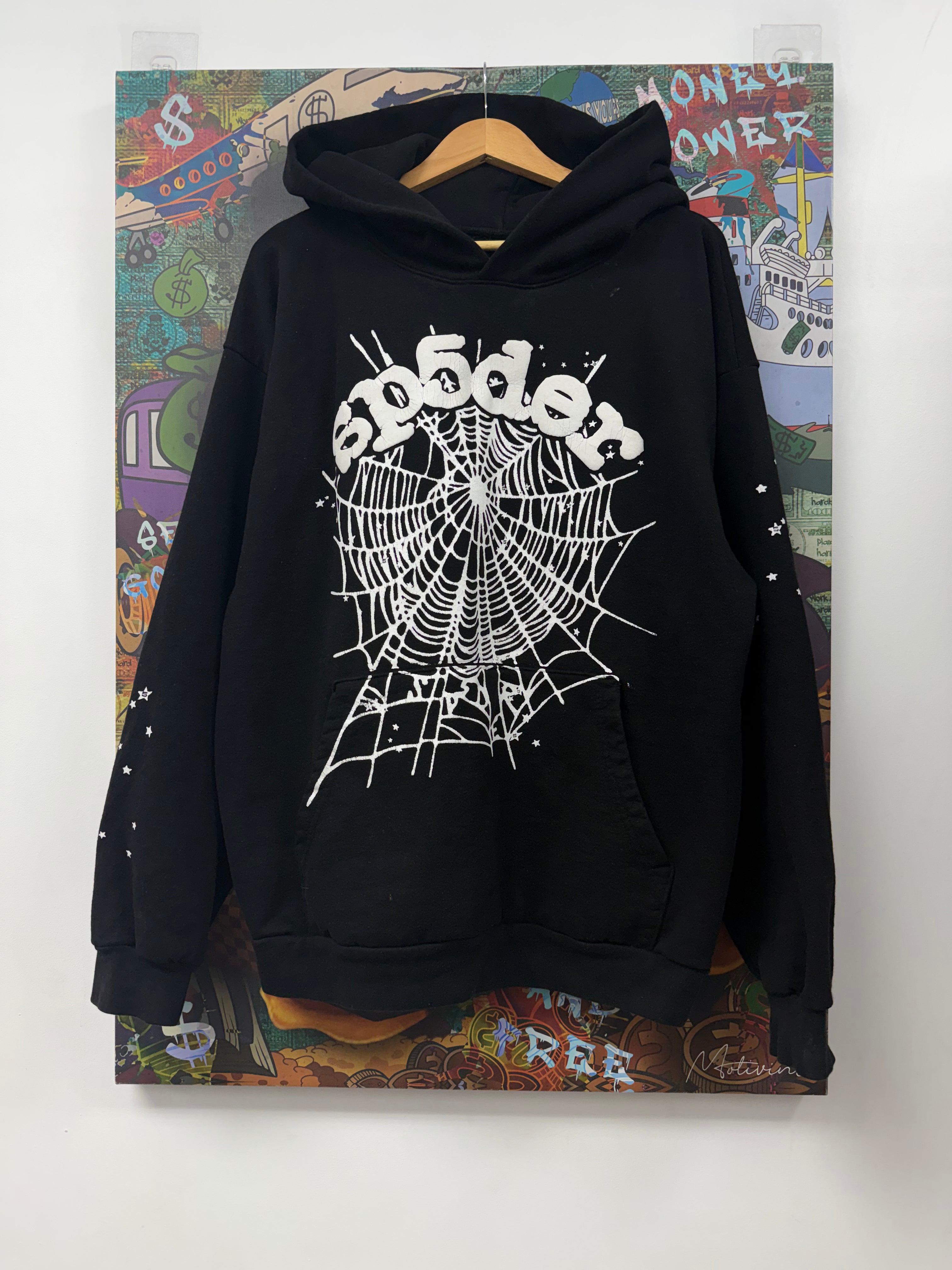 Sp5der Black White OG Web Hoodie