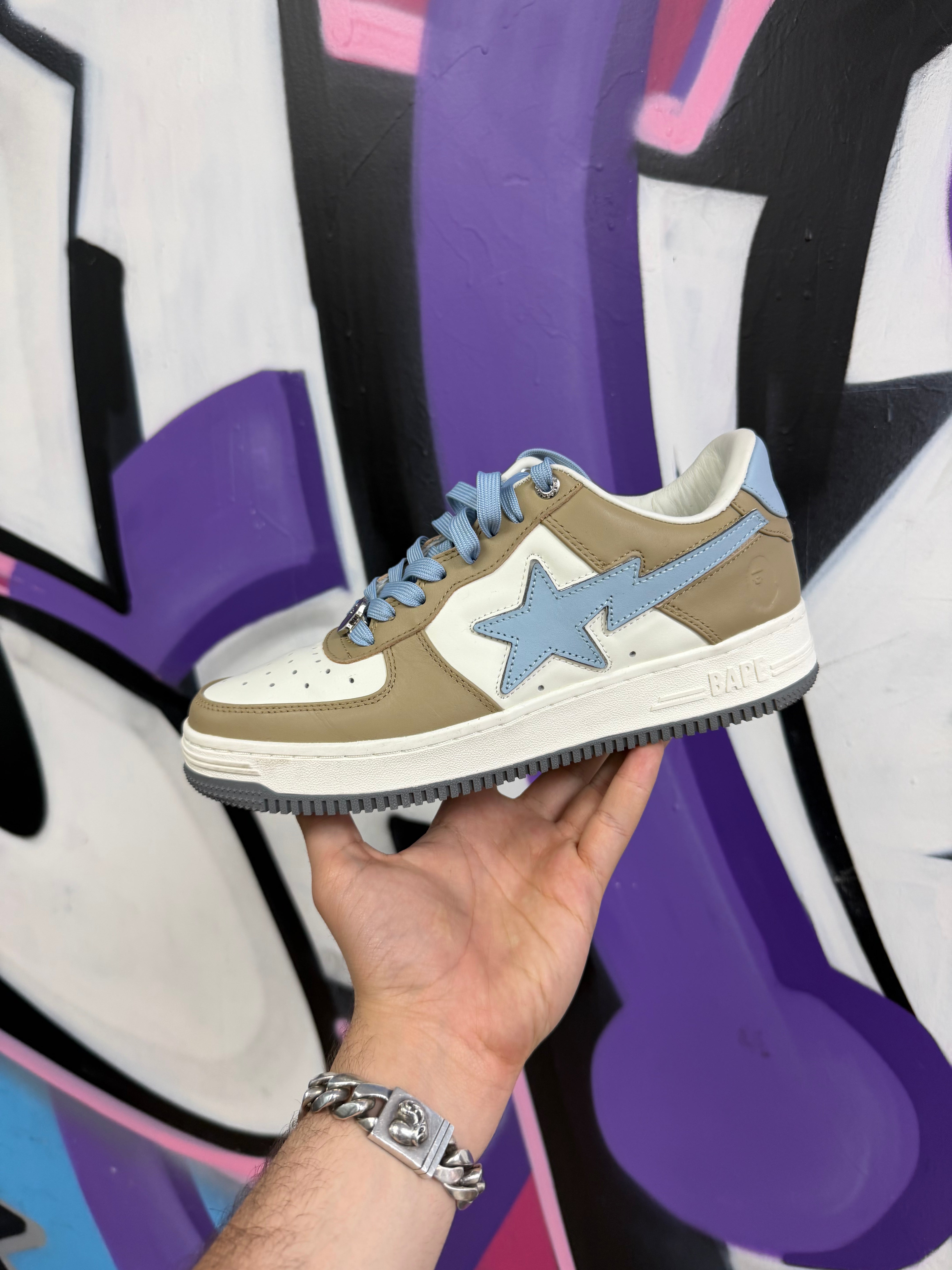 BAPE Beige Blue Bapesta Sneakers