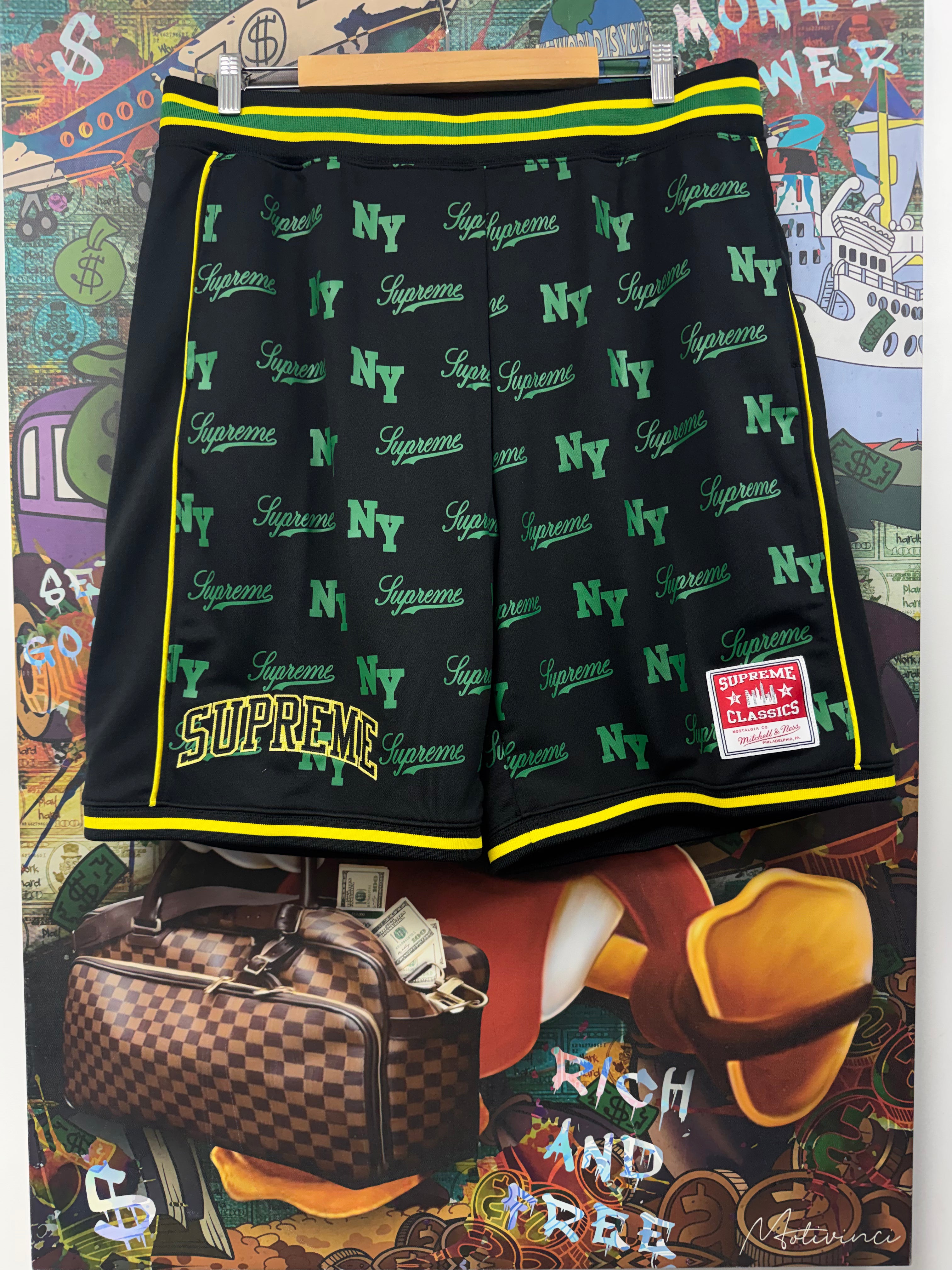 Supreme x Mitchell & Ness Black Green Yellow Mono Shorts