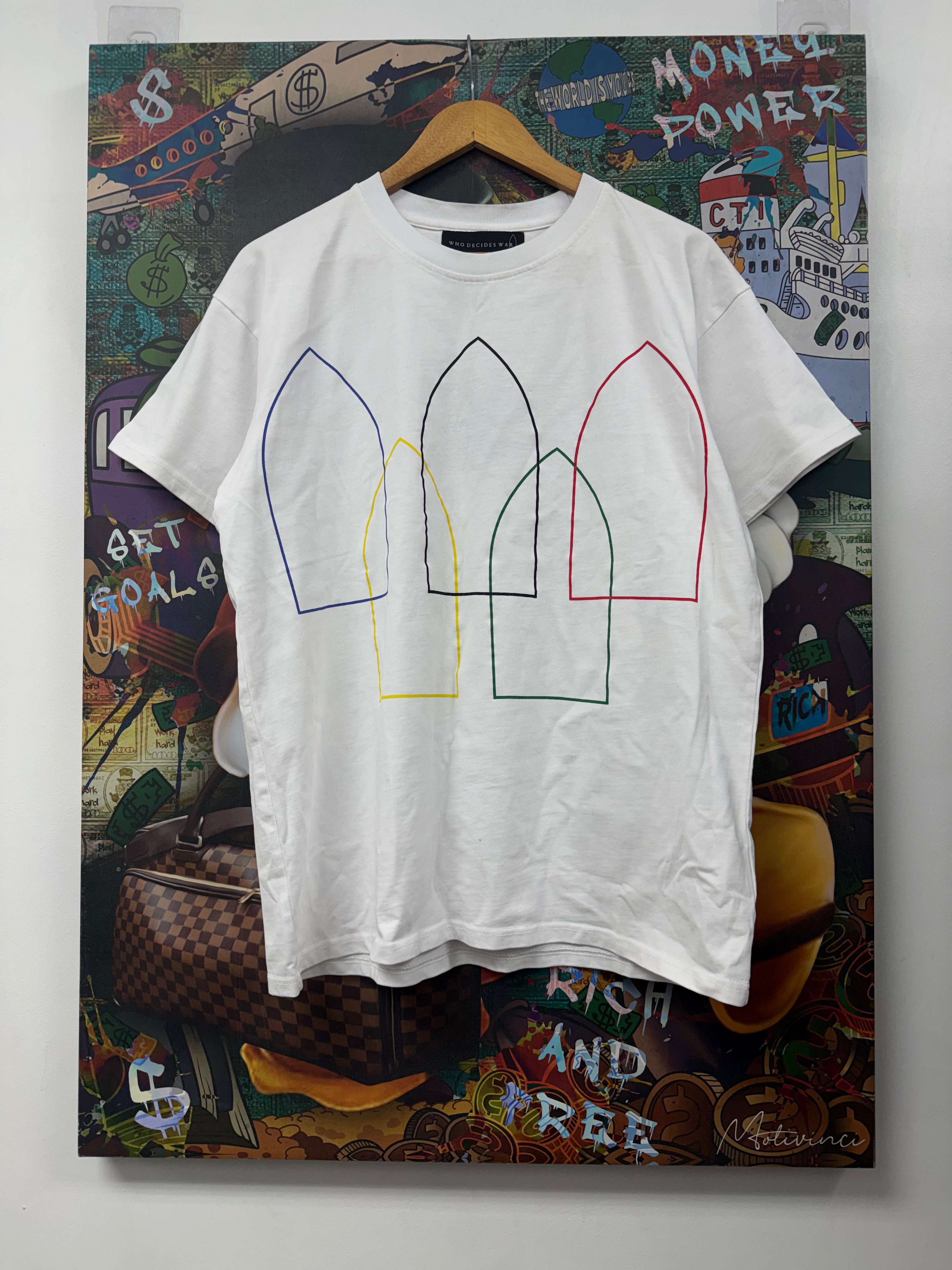 Who Decides War White Multi Windows Tee