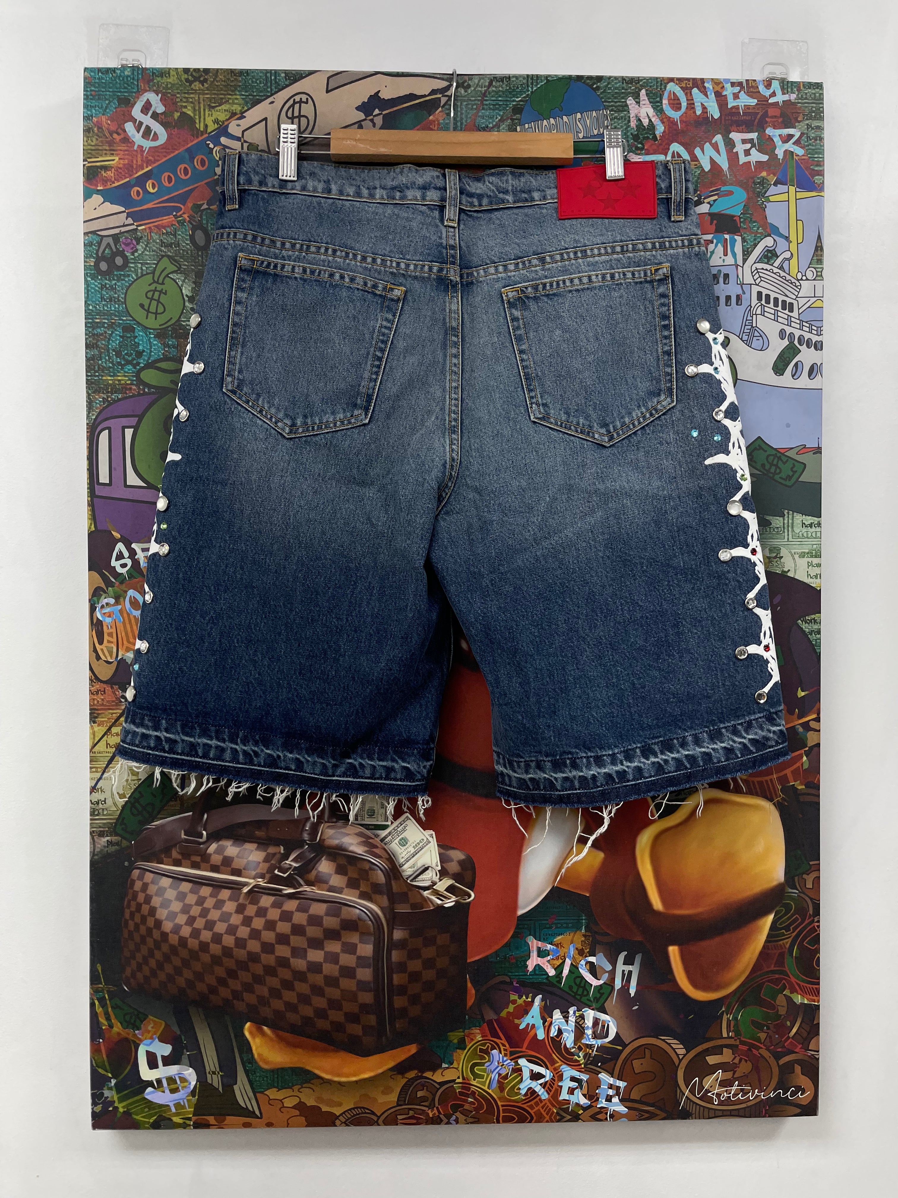 Sp5der Gem Stud Jean Shorts
