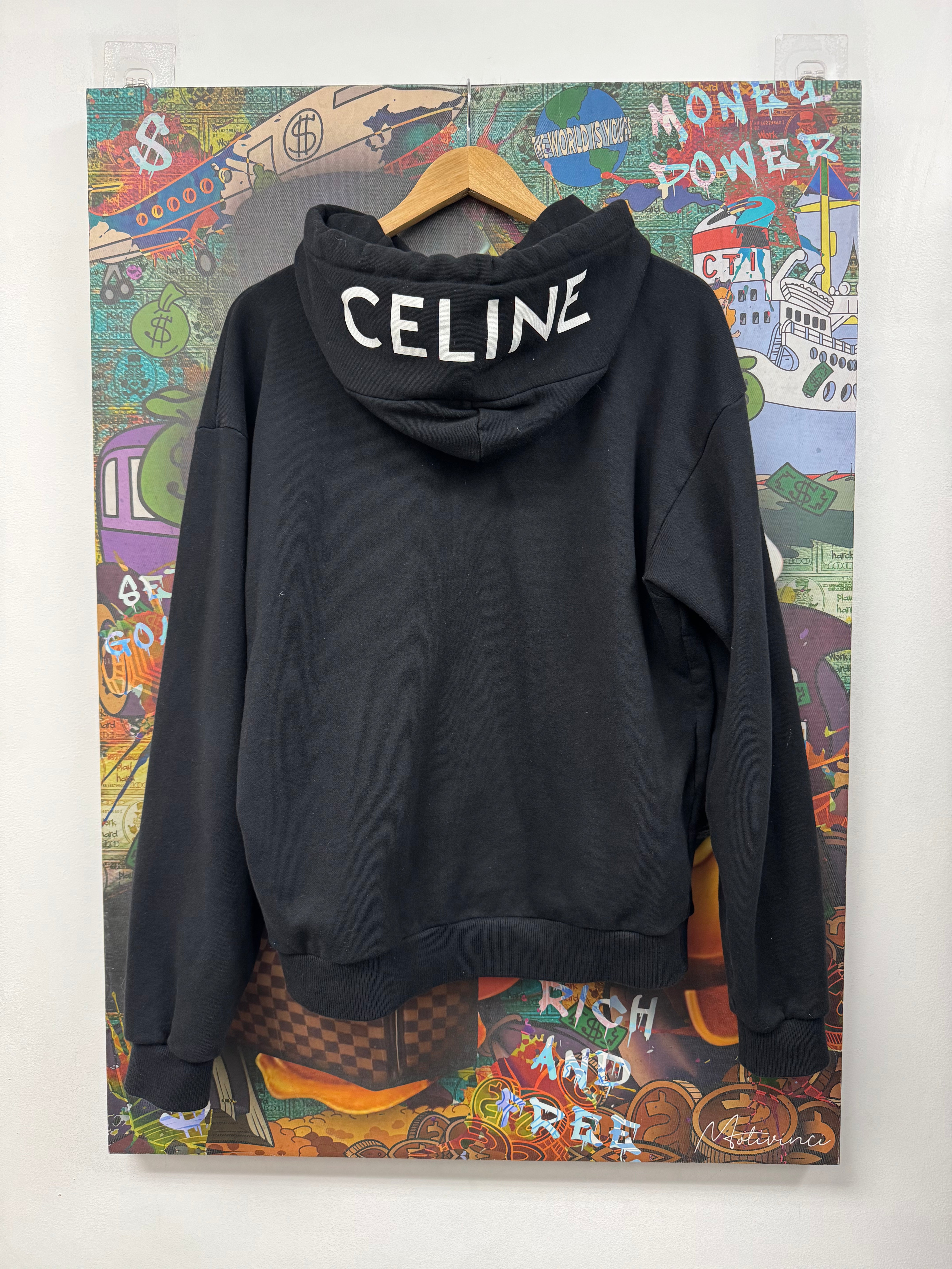 Celine Black Hood Logo Zip Up