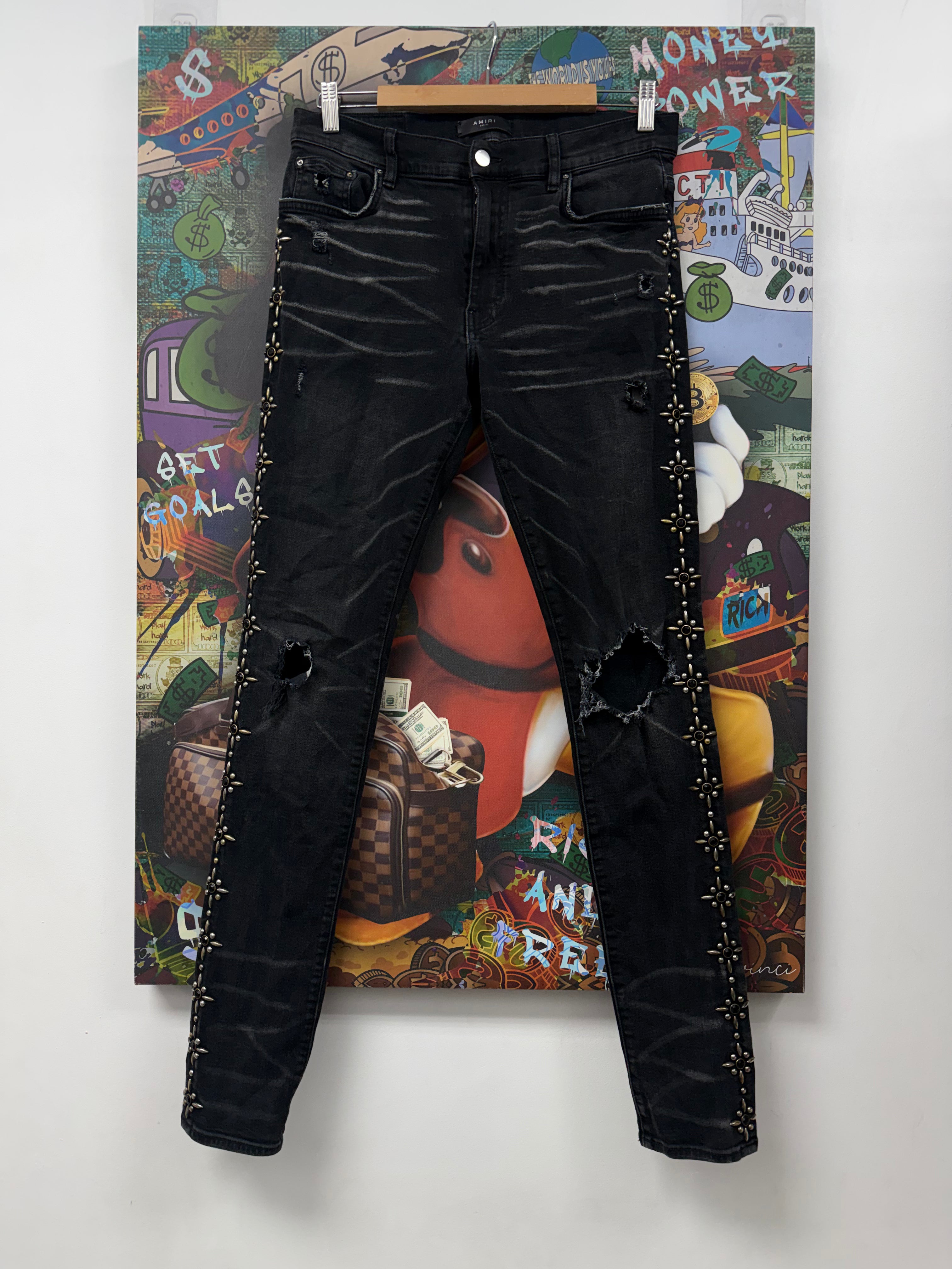 Amiri Black Wash Side Studded Jeans