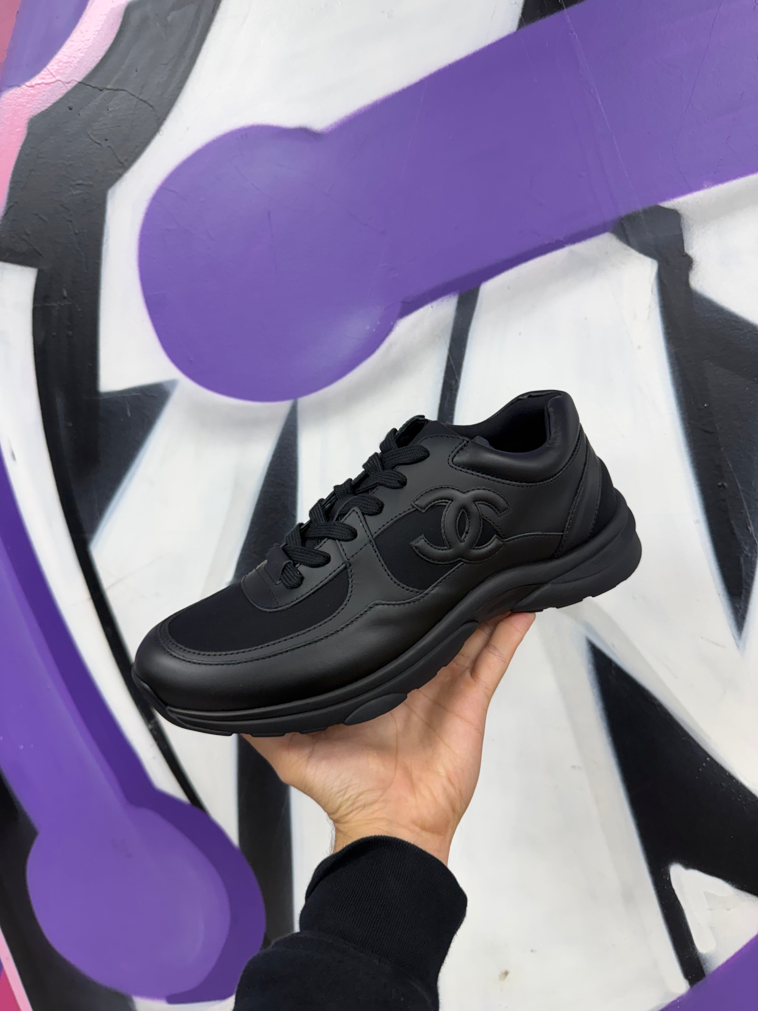 Chanel Black Uniform CC Logo Runner Sneakers