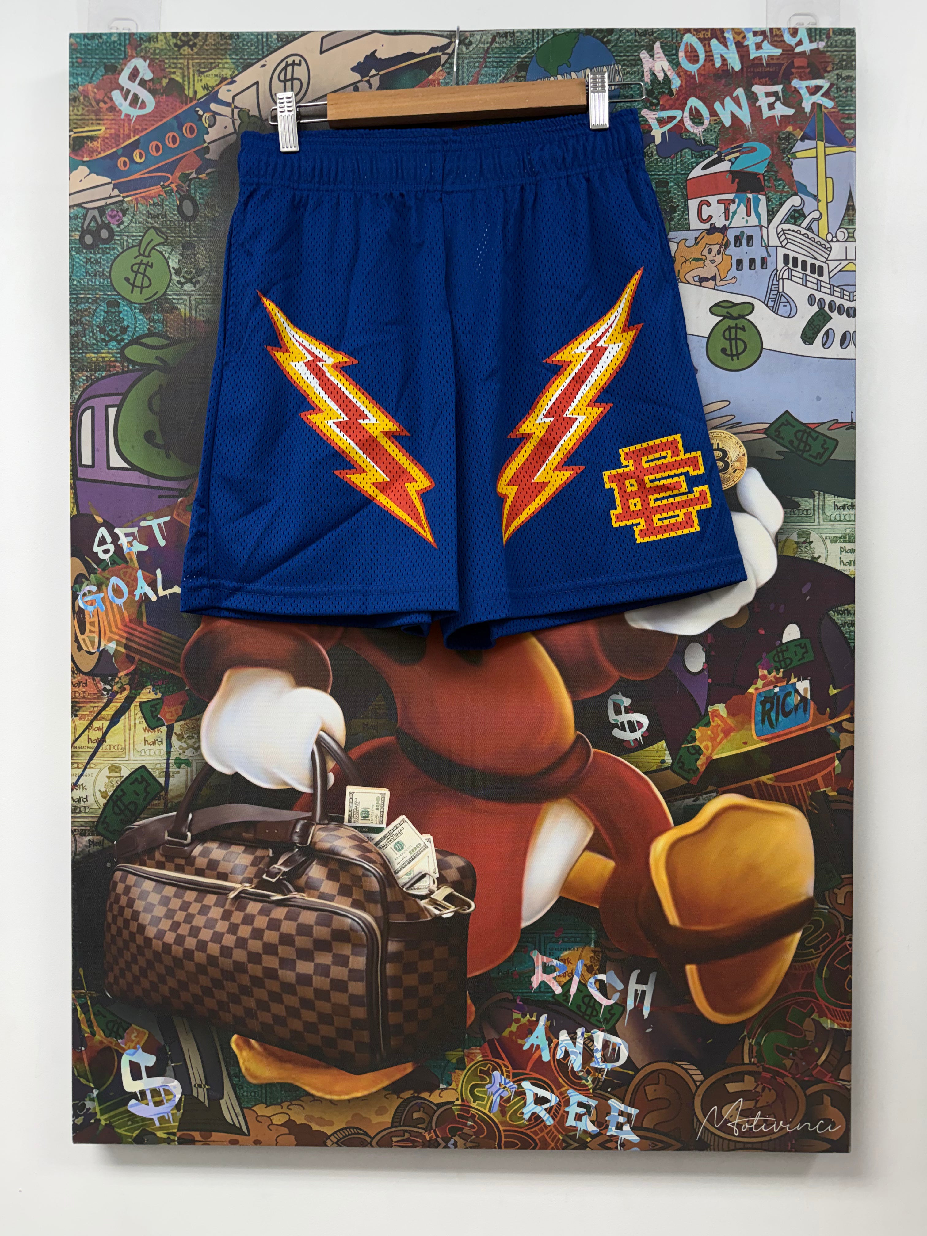 Eric Emanuel Blue Red Bolt Shorts