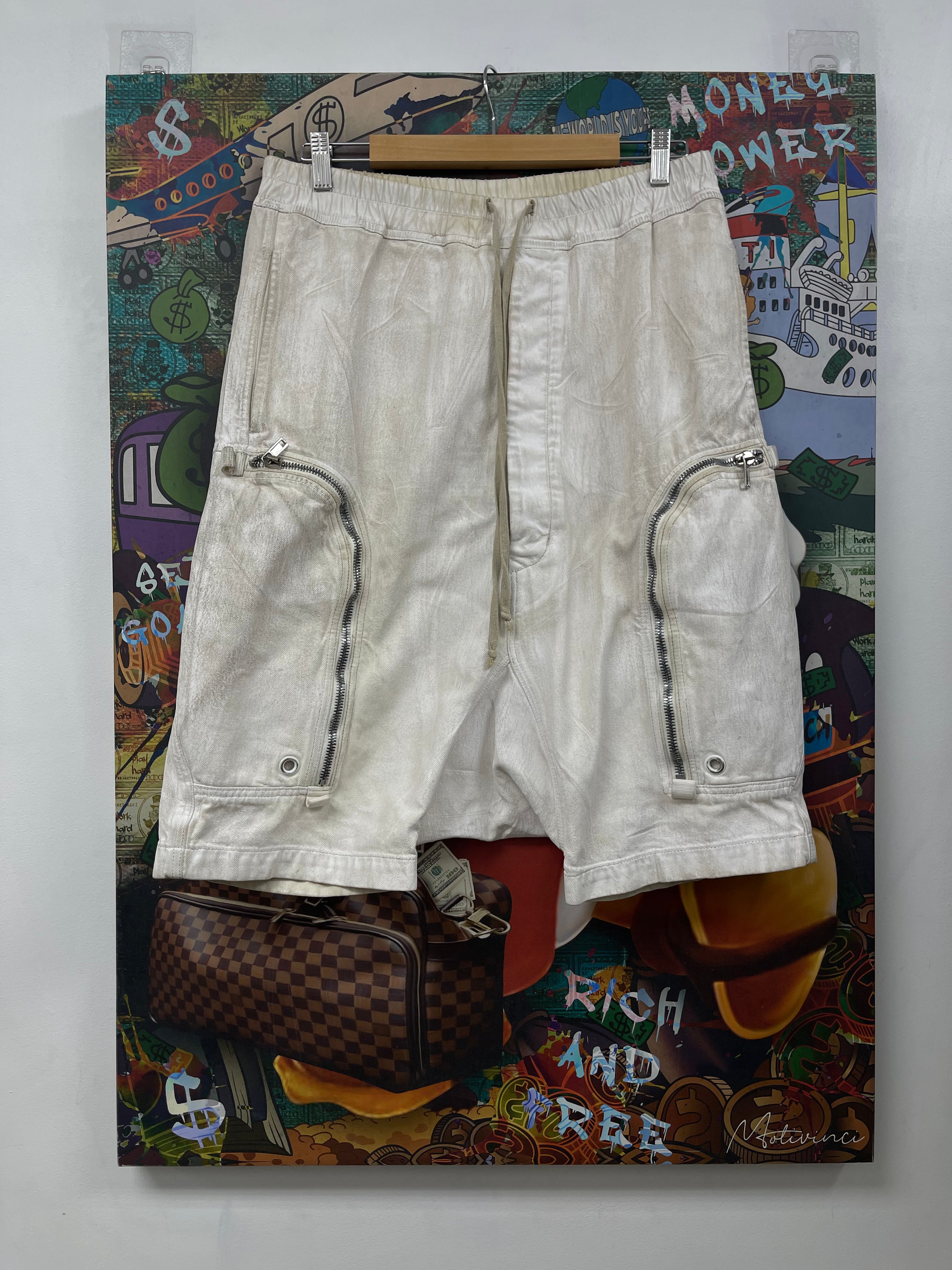 Rick Owens White Waxed Bauhaus Shorts