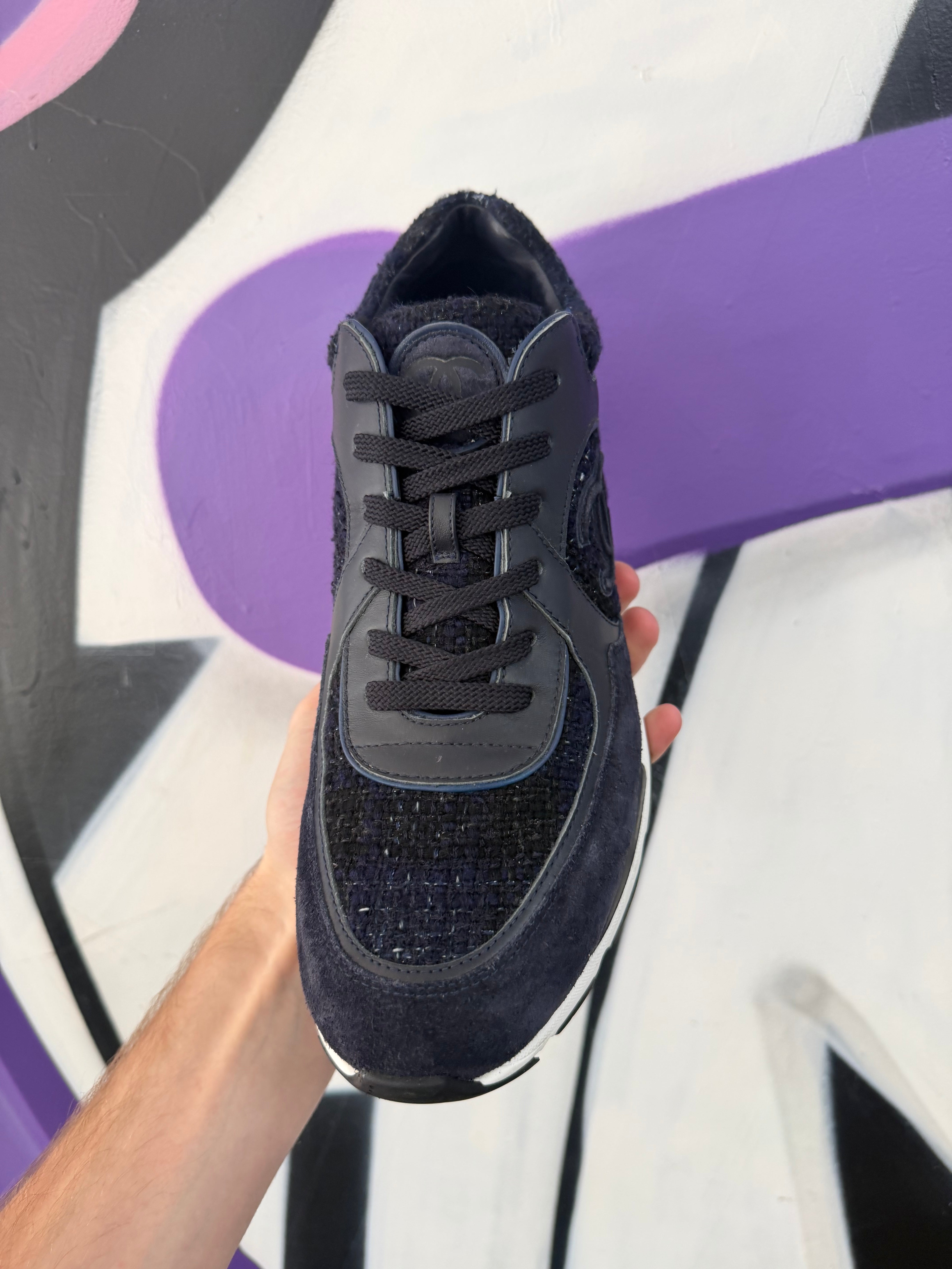 Chanel Navy CC Logo Runner Sneakers