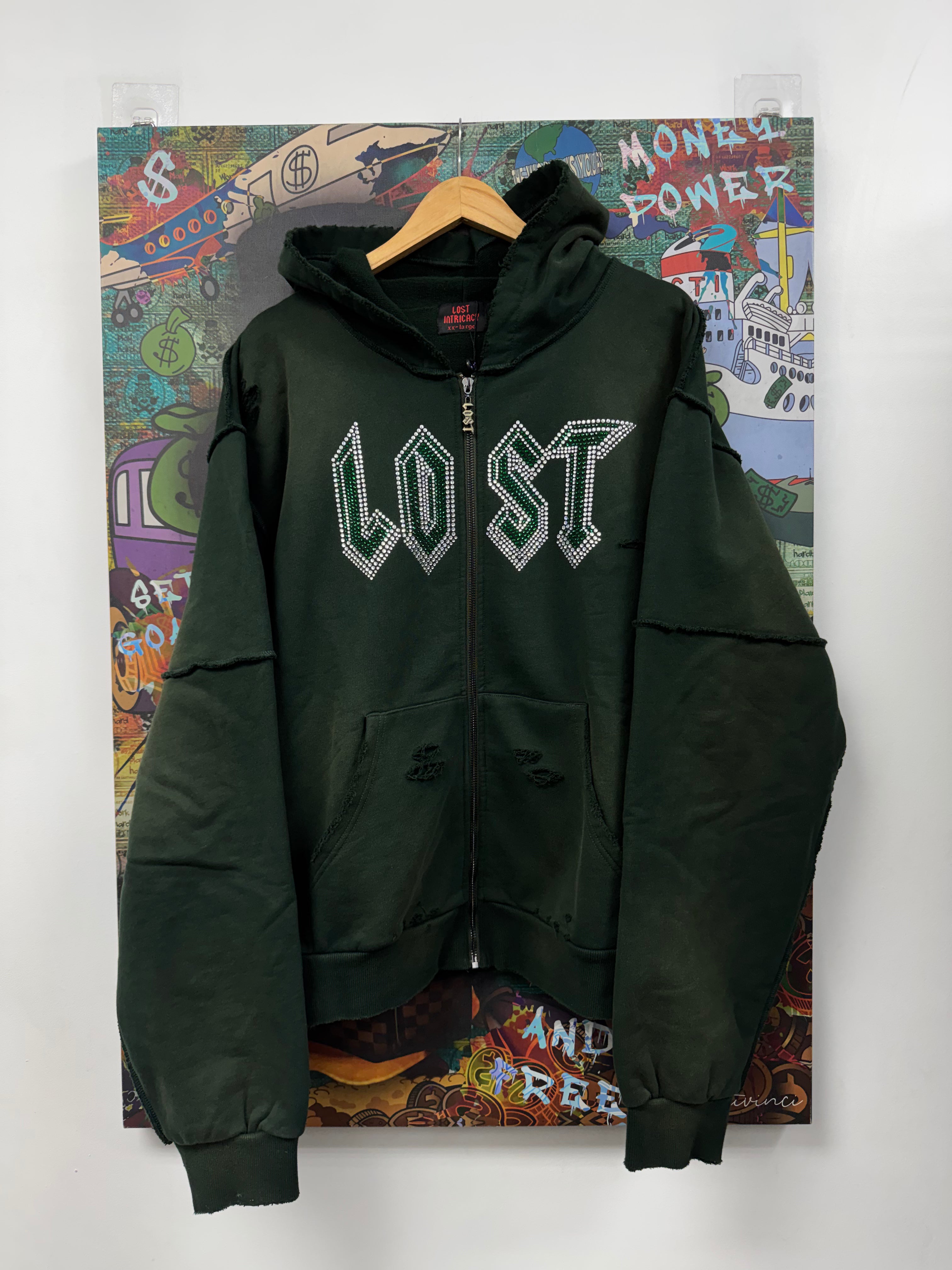 Lost Intricacy Green Rhinestone Zip Up