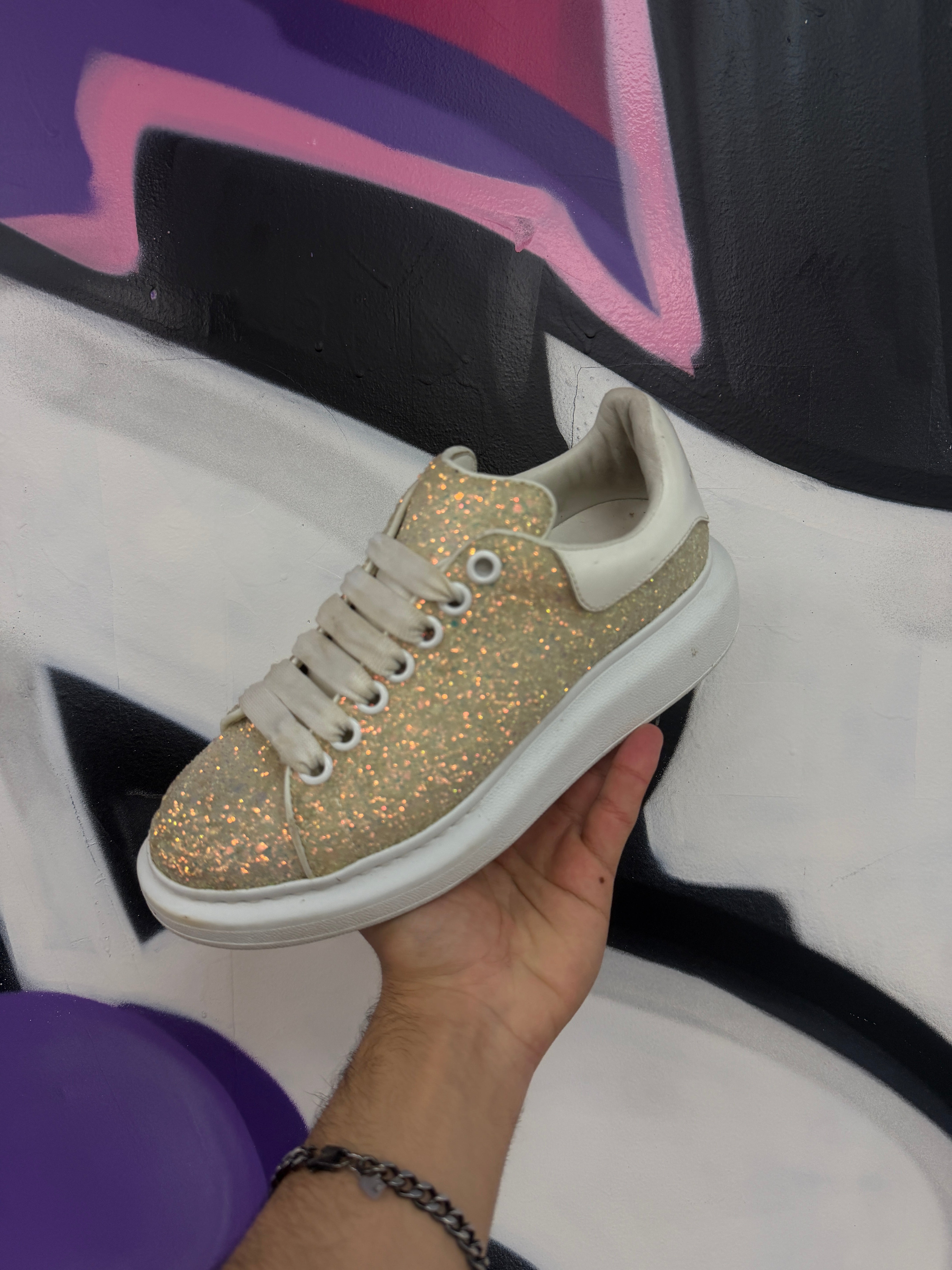 Alexander Mcqueen White Crystal Sneakers