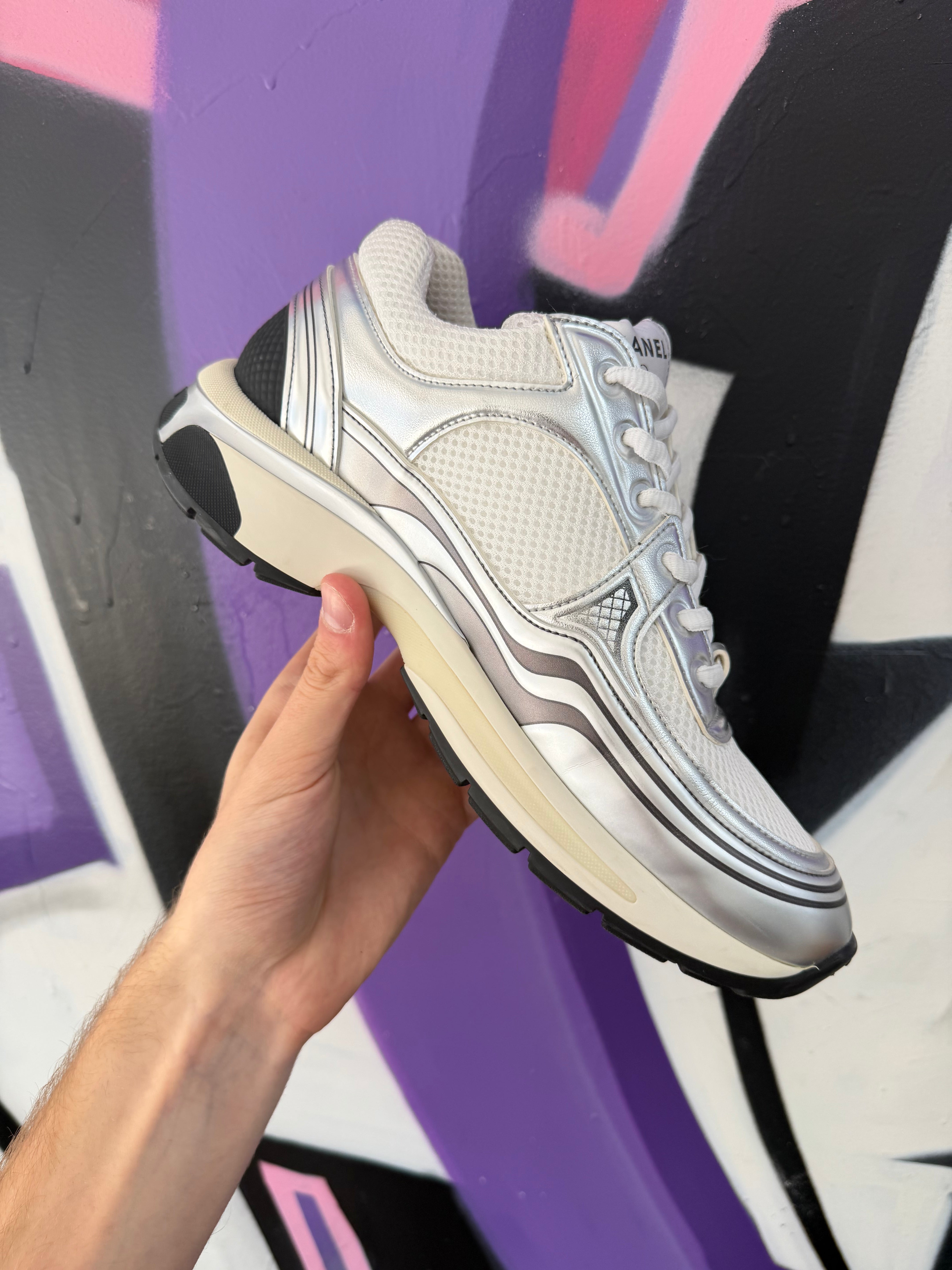 Chanel Silver Metallic Runner Sneakers
