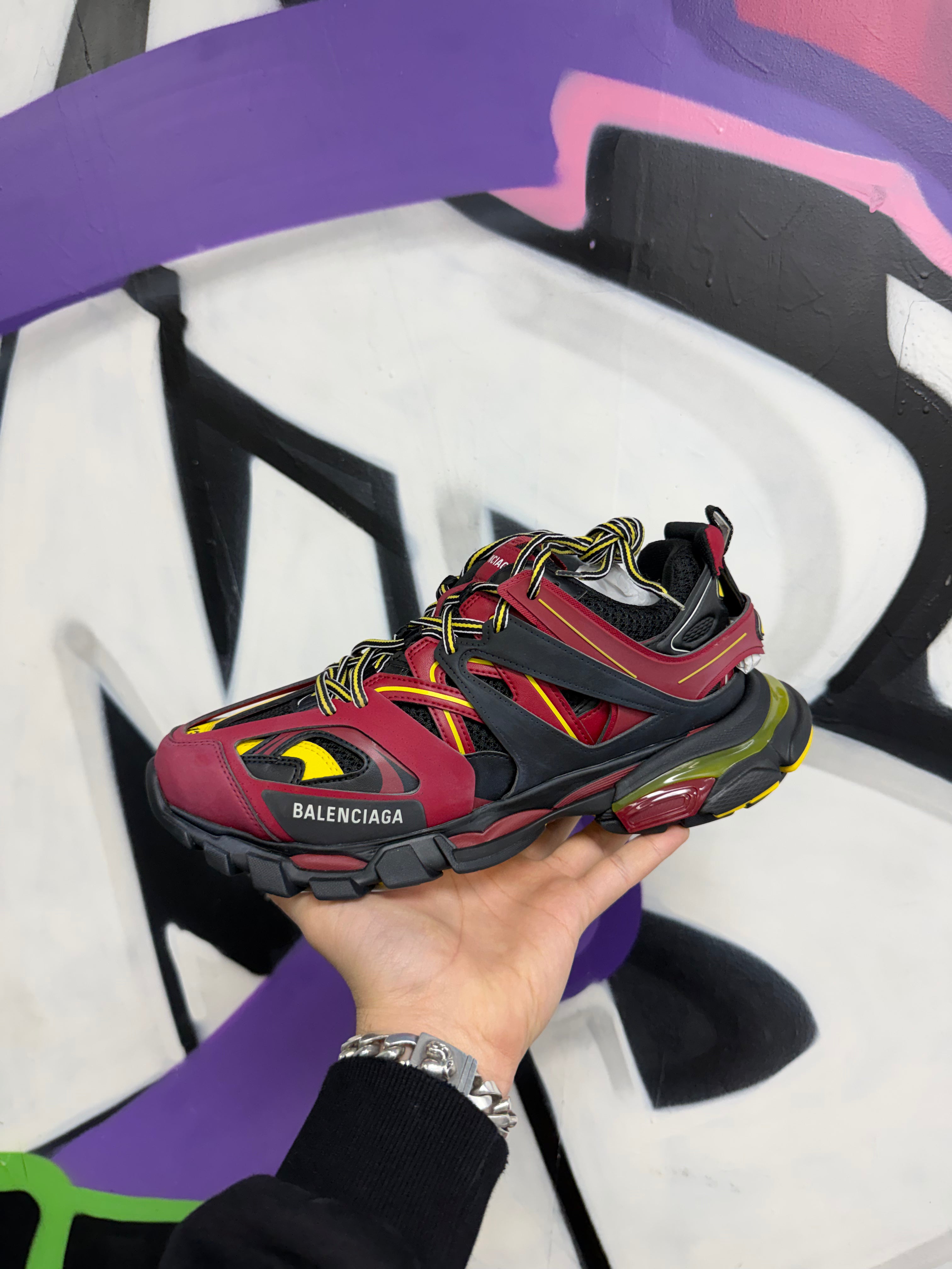 Balenciaga Burgundy Yellow Track Sneakers