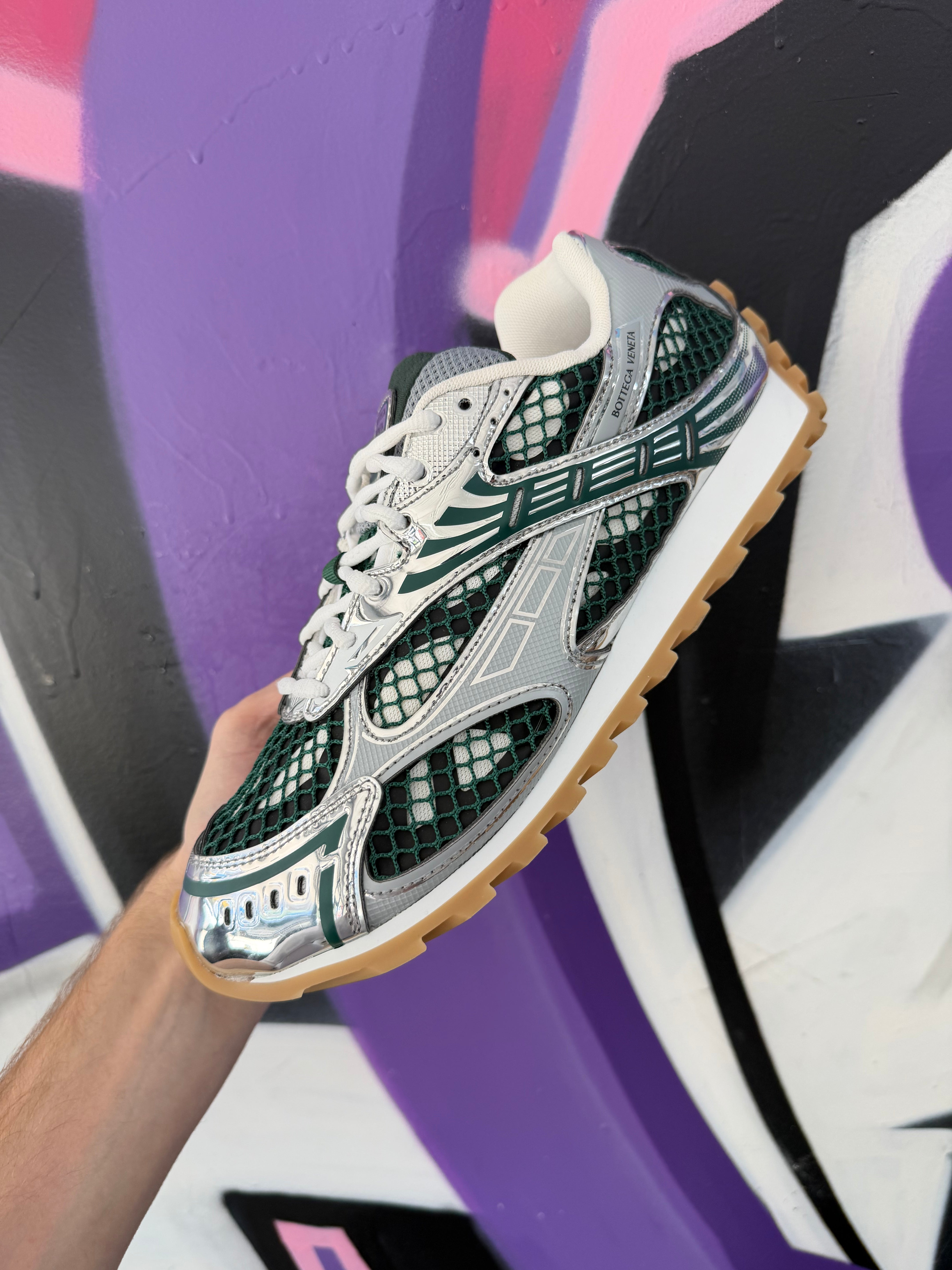 Bottega Veneta Billiard Green Silver Orbit Sneakers