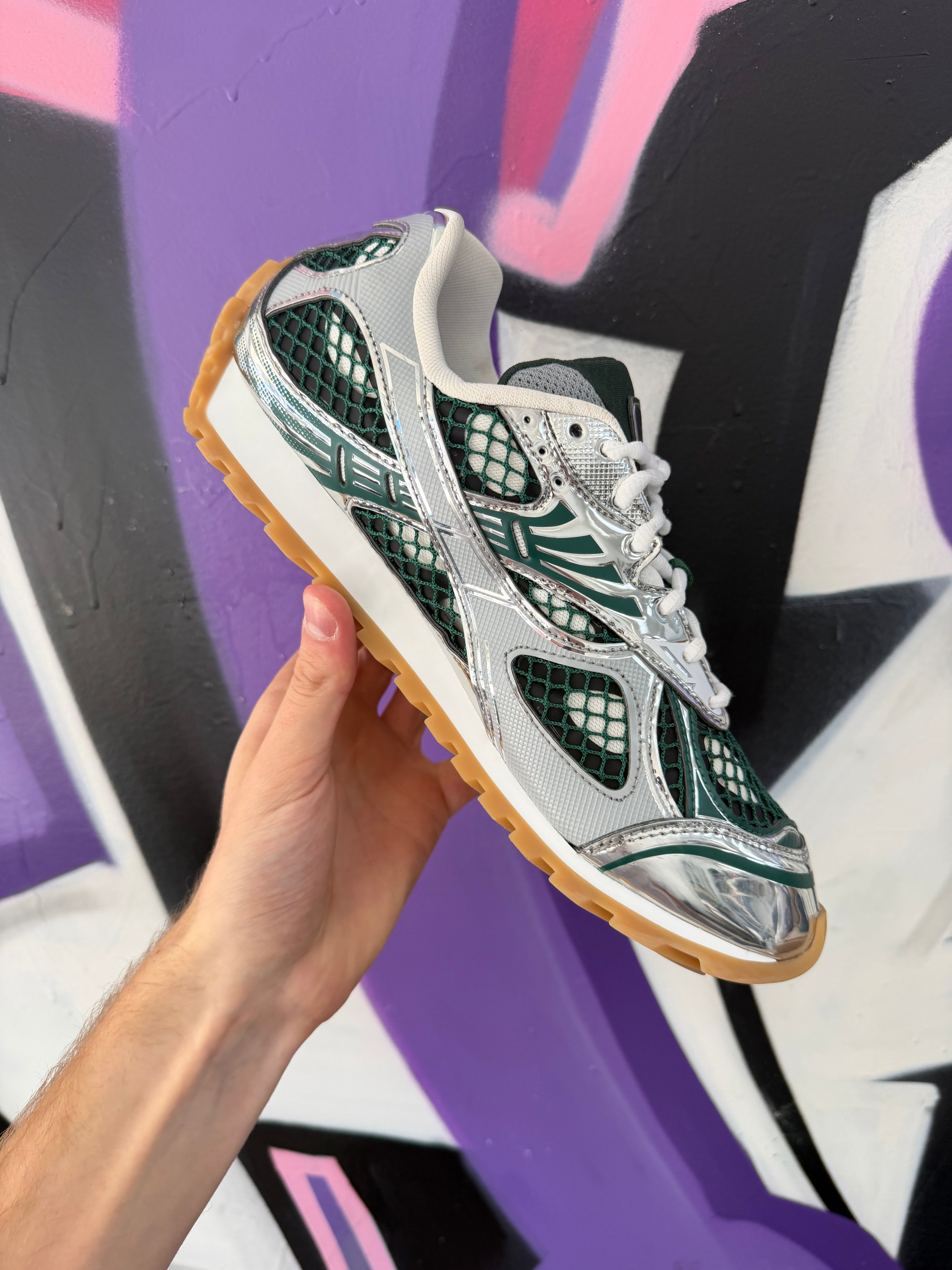 Bottega Veneta Billiard Green Silver Orbit Sneakers