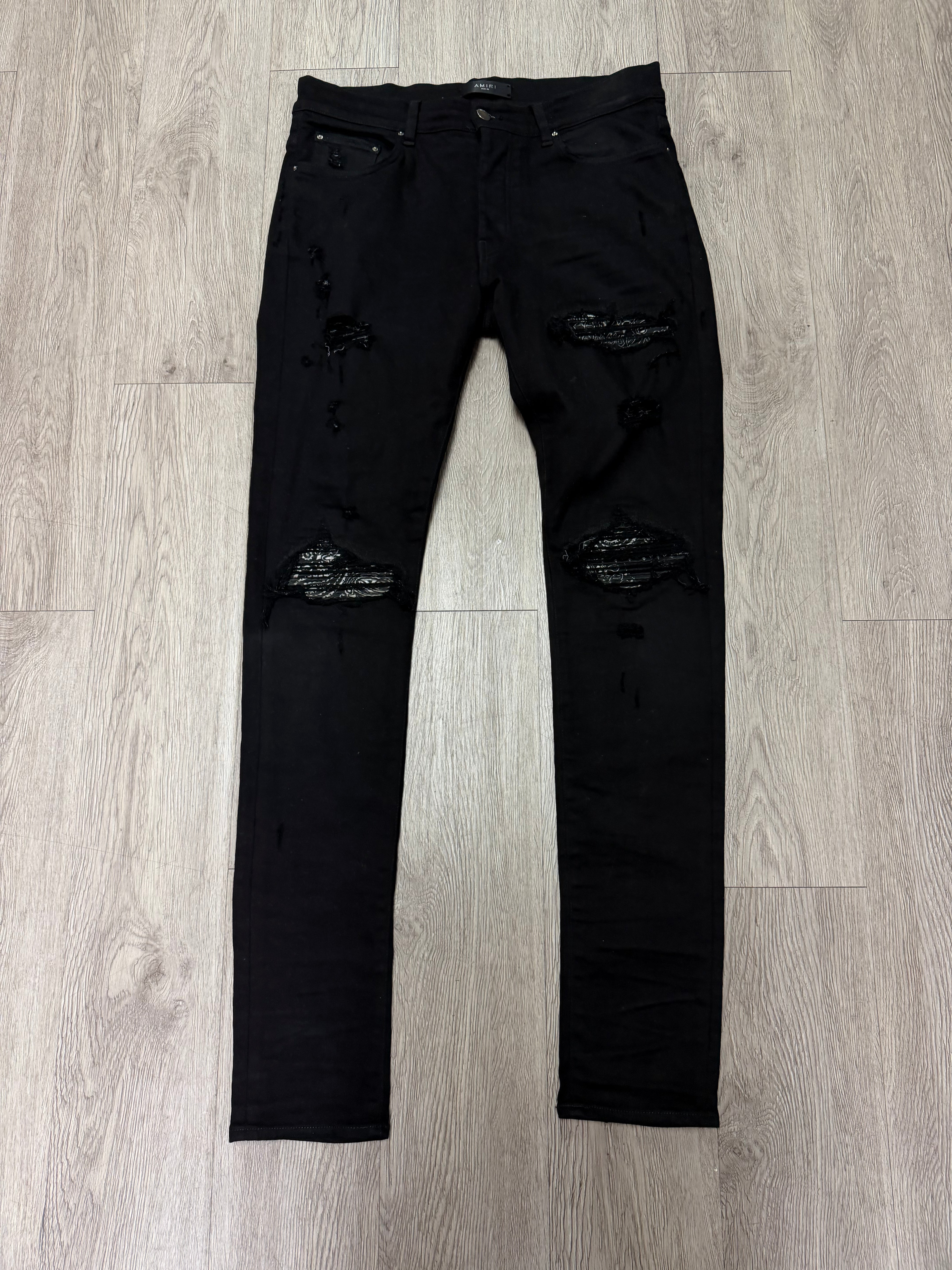 Amiri MX1 Black Paisley Patch Jeans