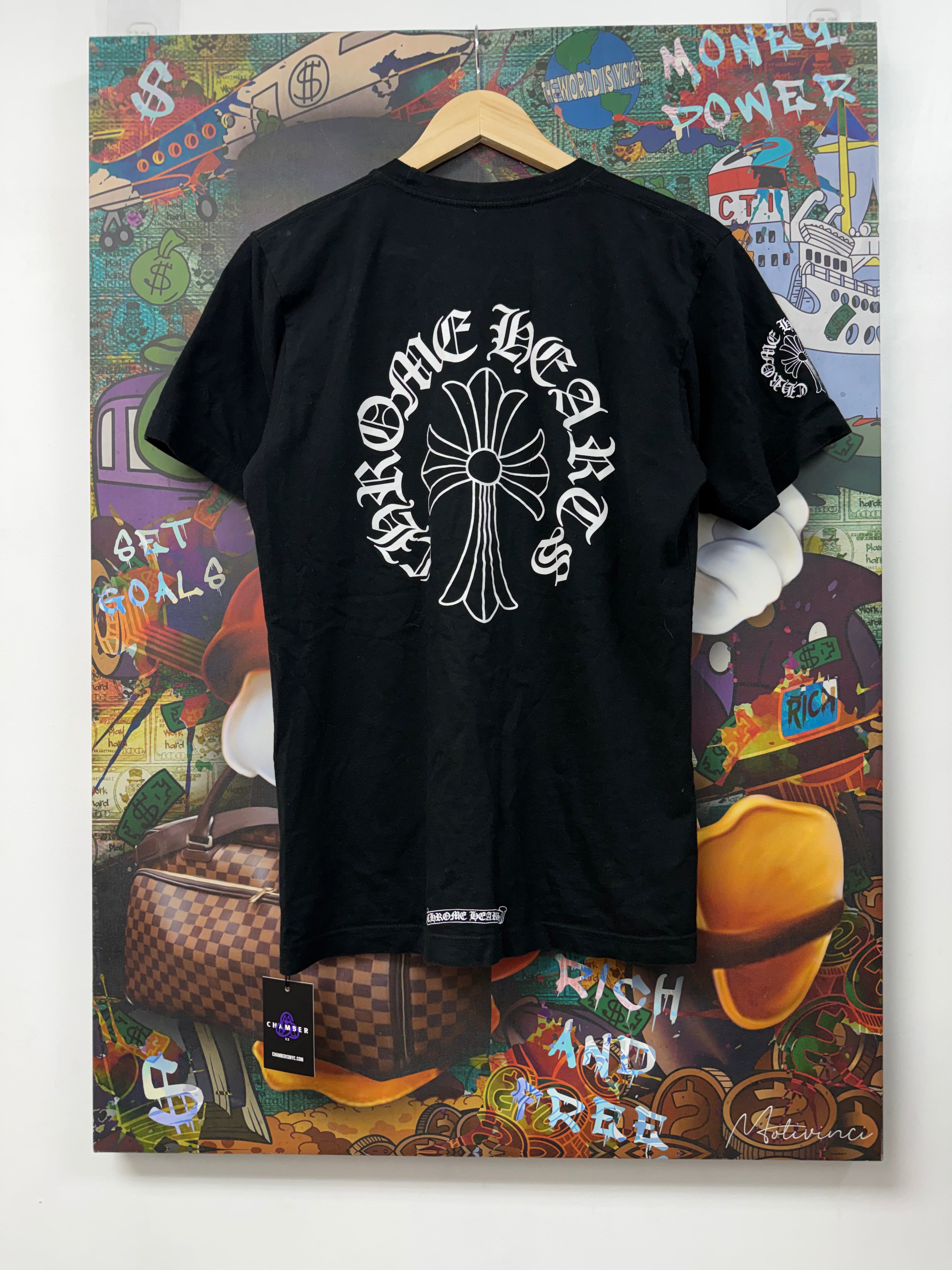 Chrome Hearts Black White Neck Logo Large Cross Tee