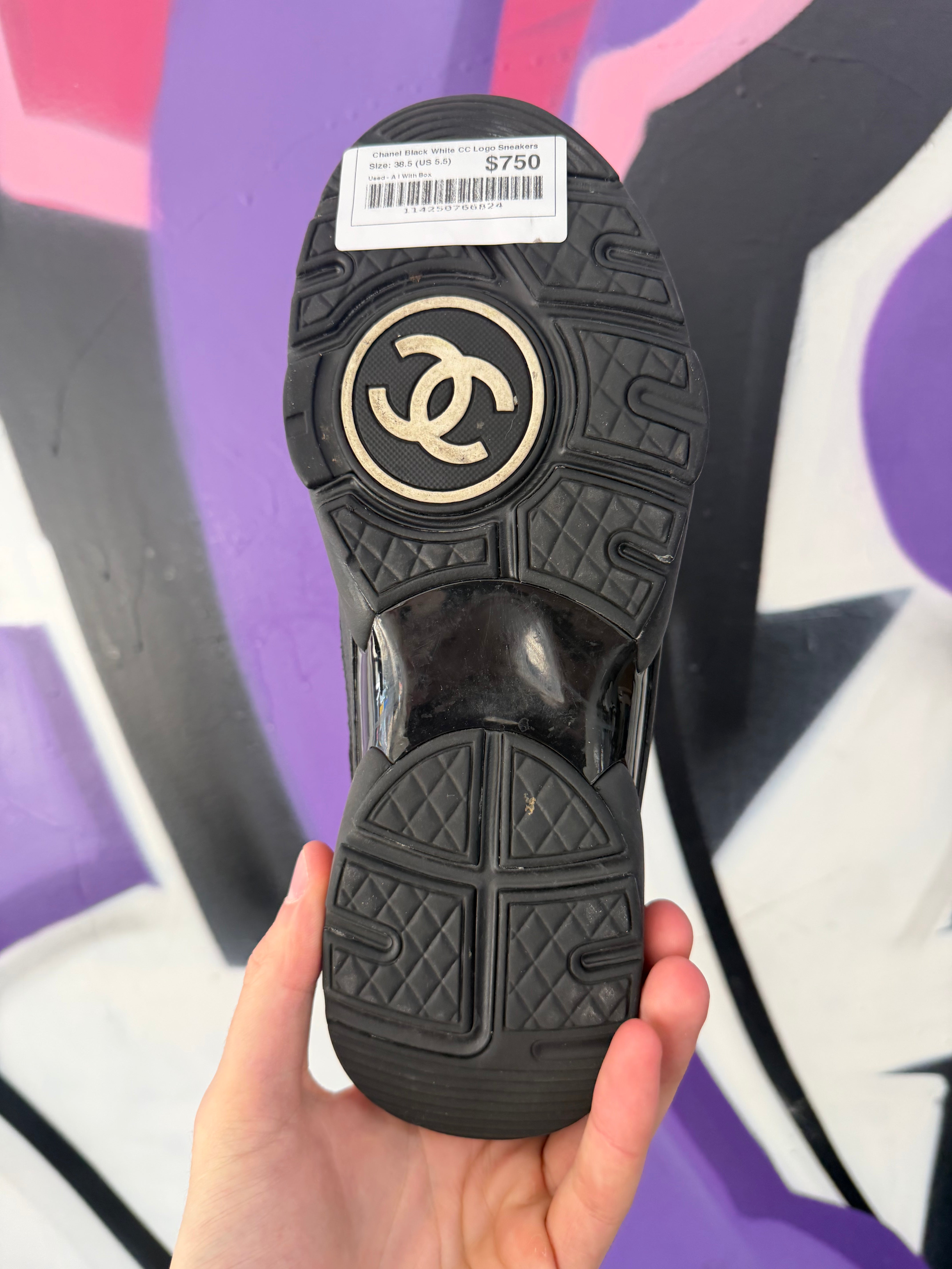 Chanel Black White CC Logo Sneakers