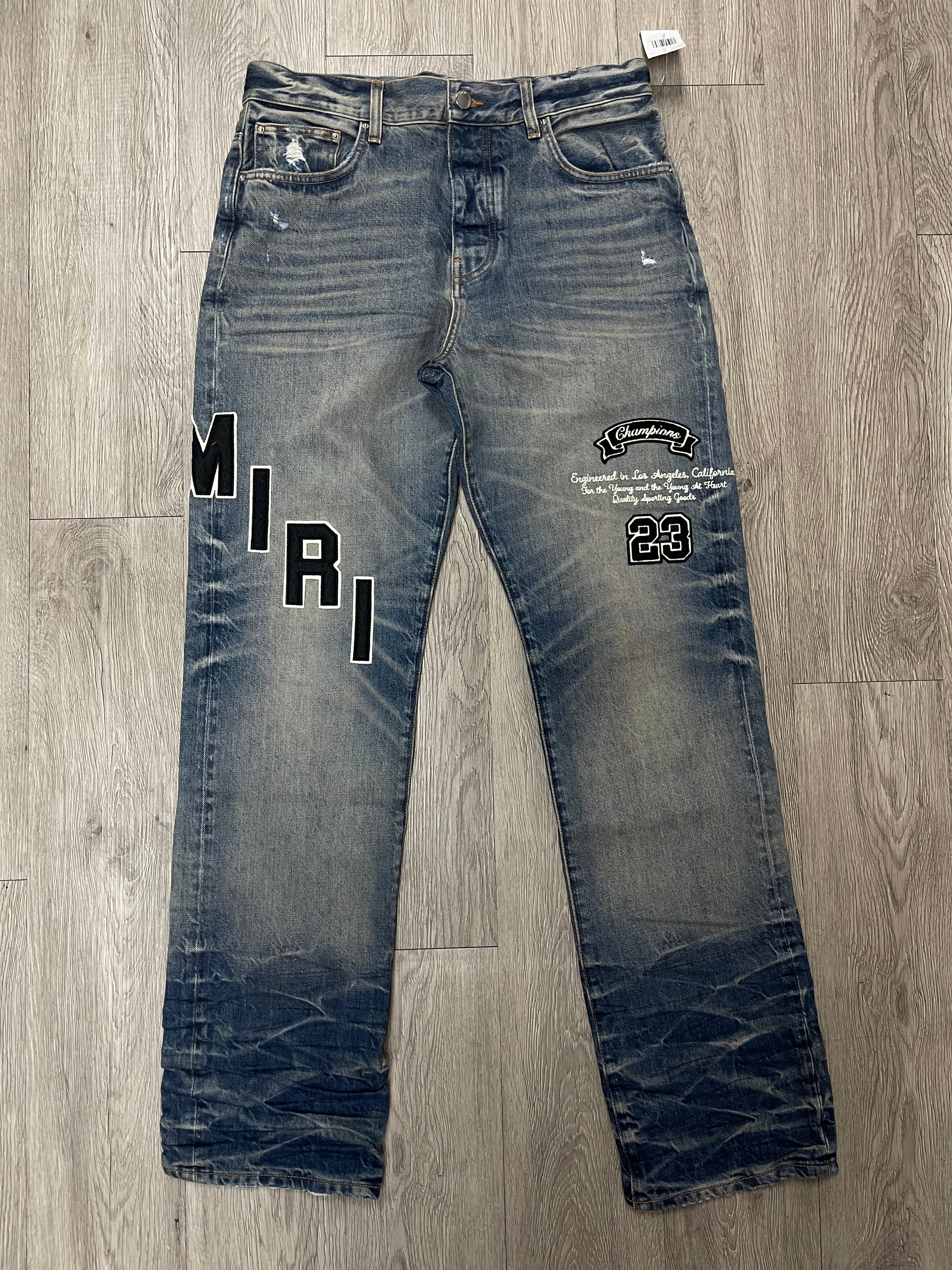 Amiri Vintage Indigo Hockey Logo Straight Leg Jeans