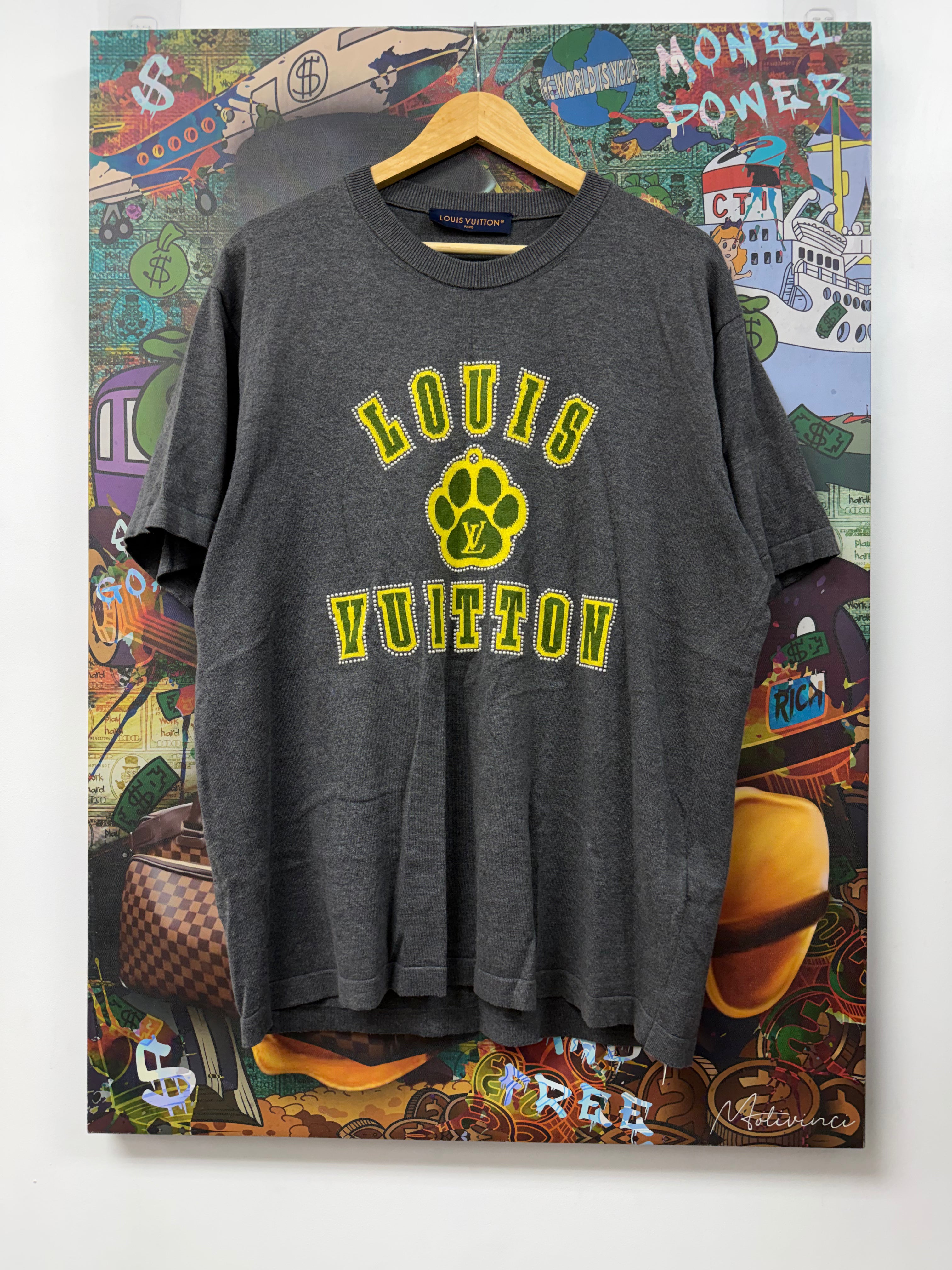 Louis Vuitton Grey Studded Dog Paw Tee