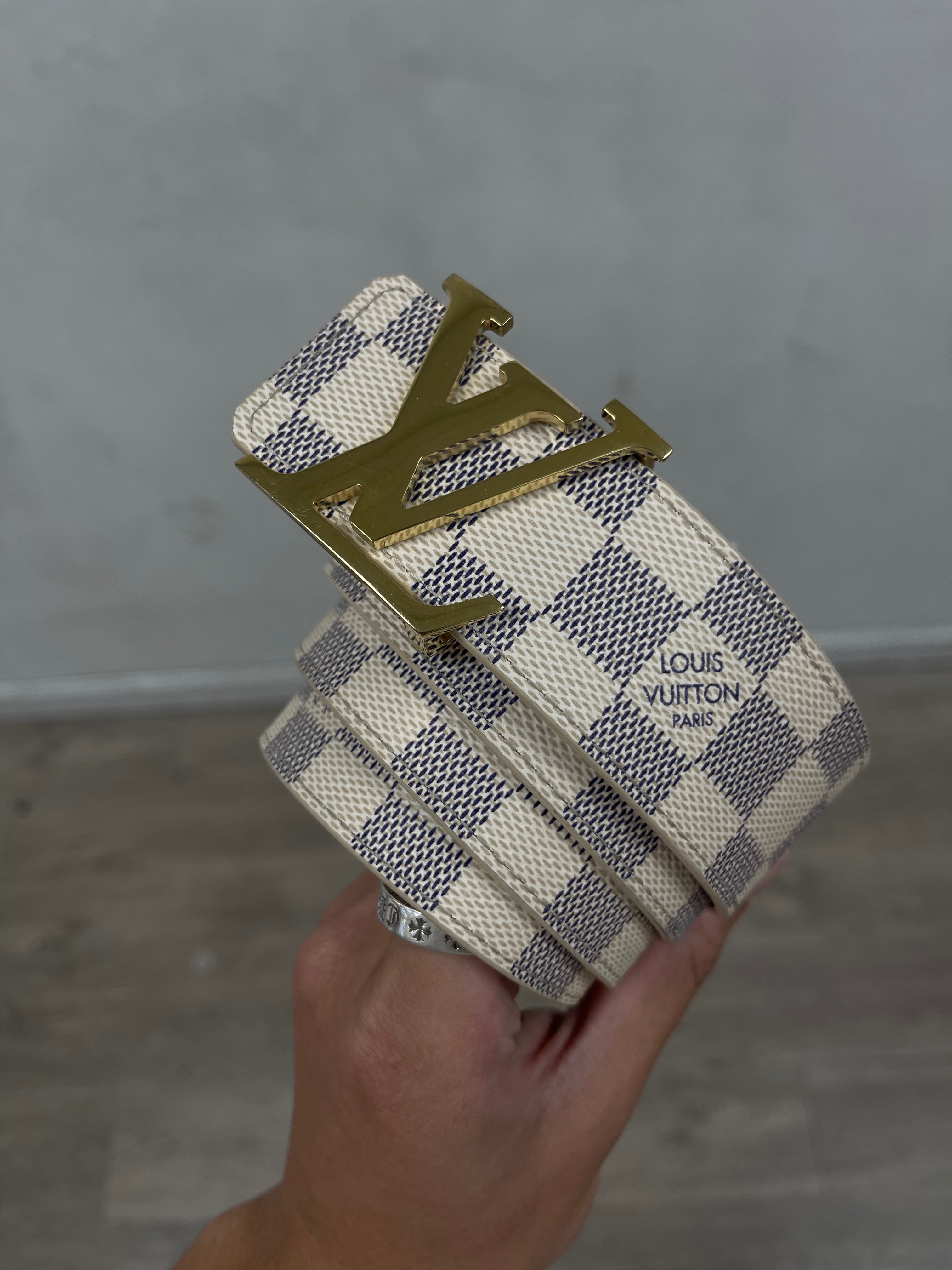 Louis Vuitton Cream & Gold Buckle Damier (Punched Hole) Belt
