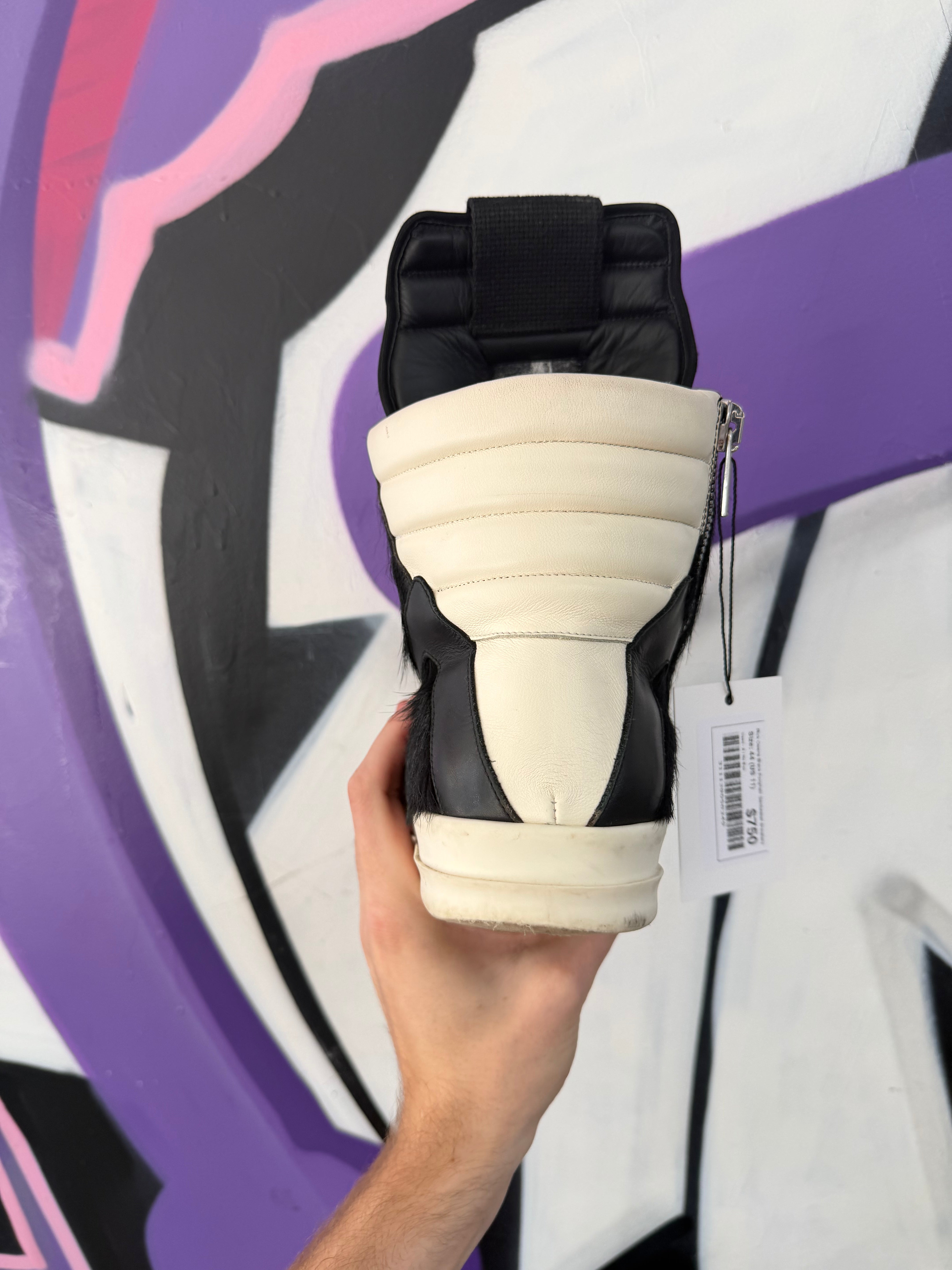 Rick Owens Black Ponyhair Geobasket Sneakers