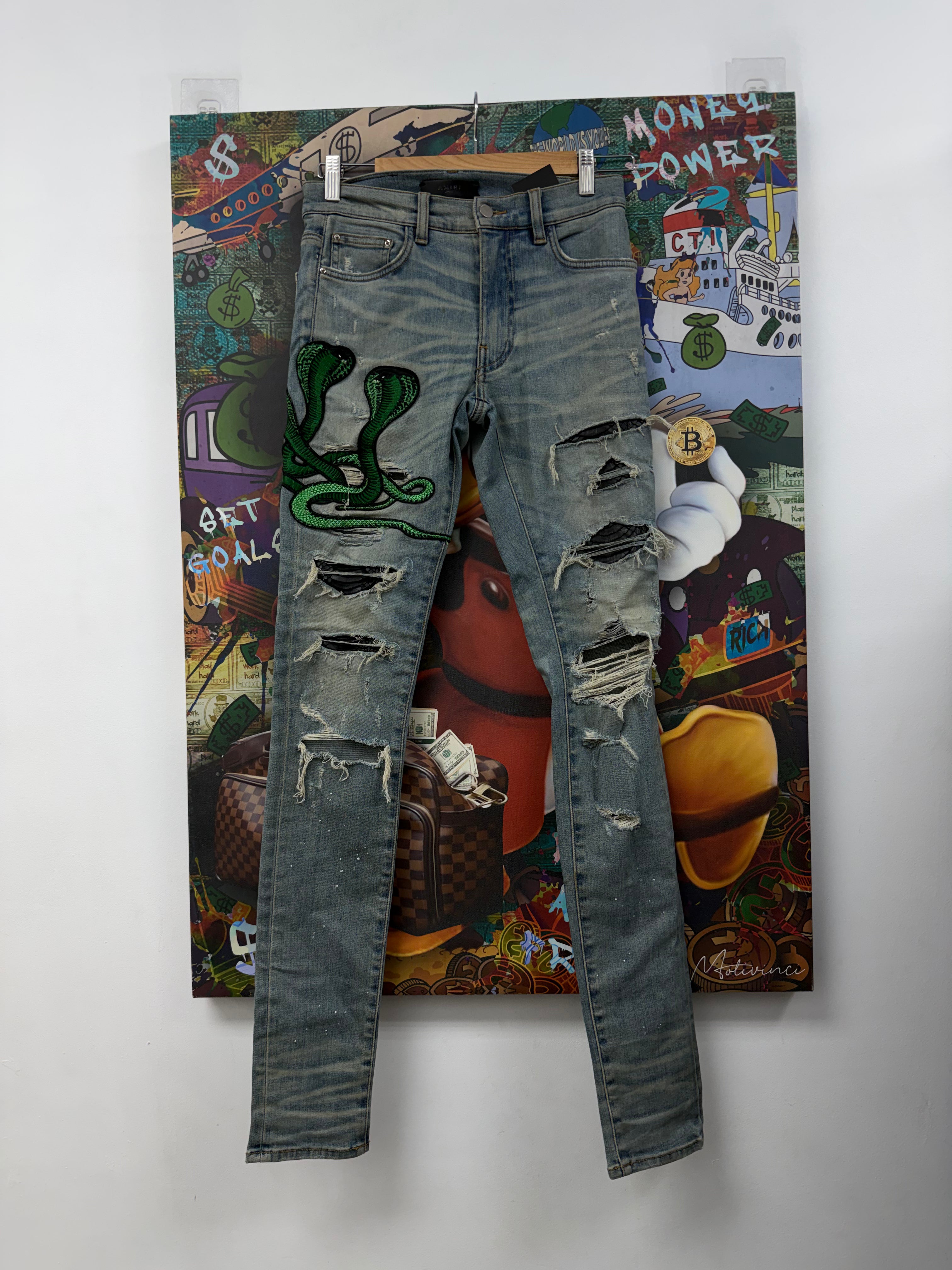Amiri Aged Wash Green Cobra Jeans