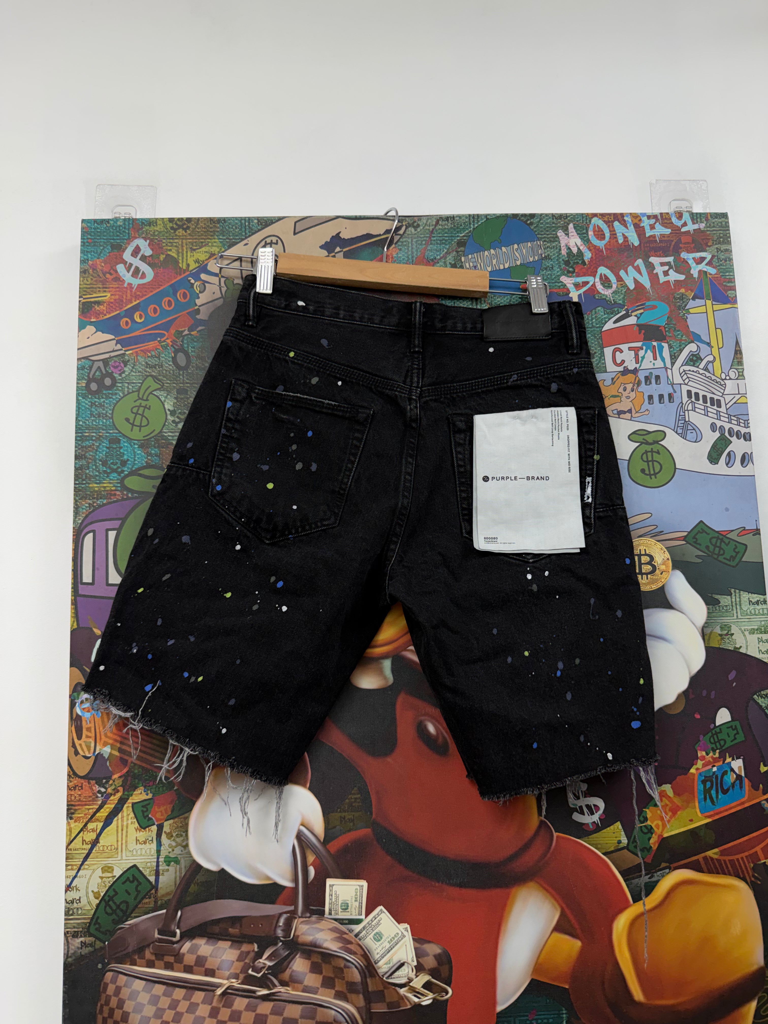 Purple Brand Black Paint Splatter Shorts