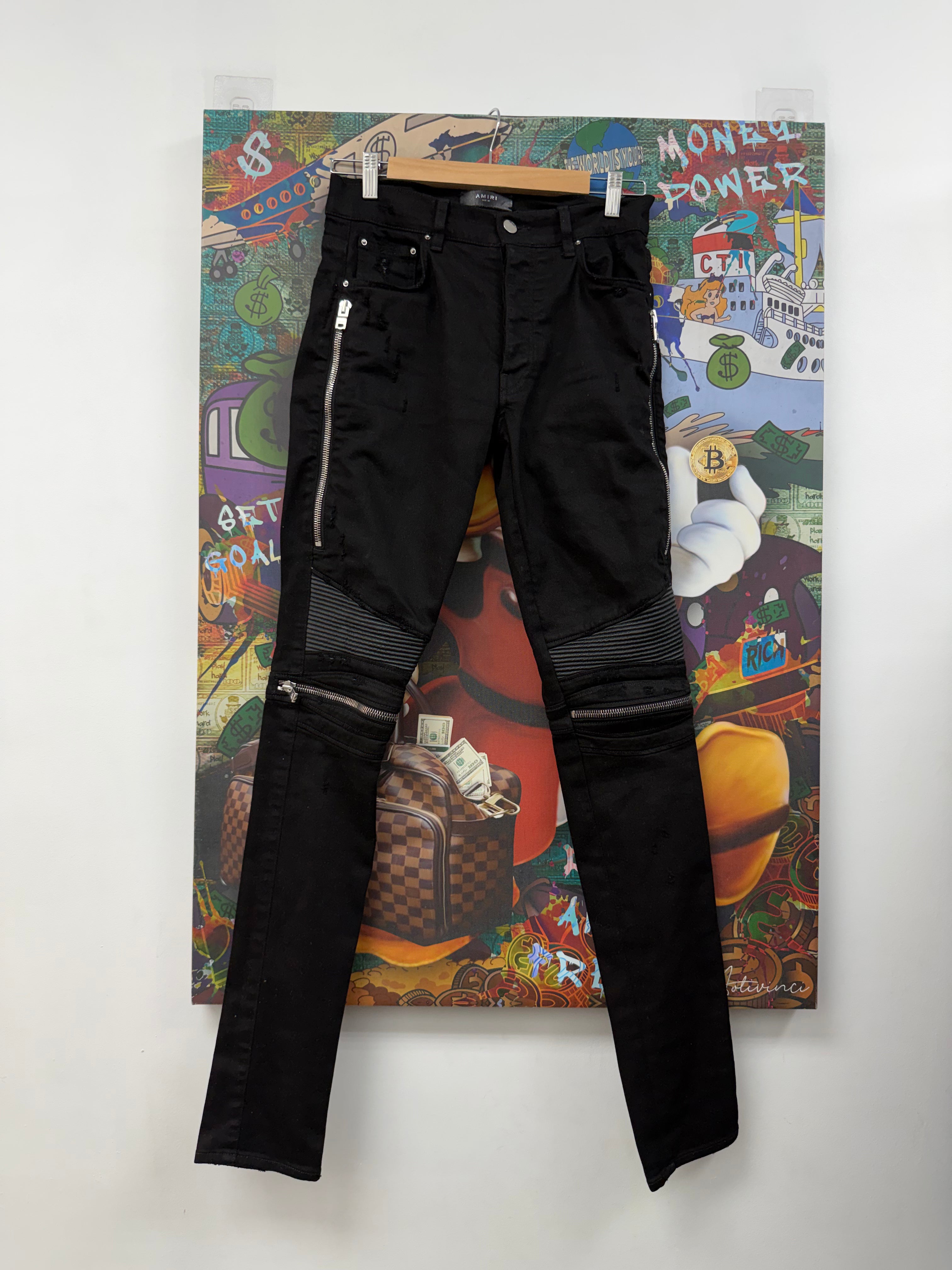 Amiri MX2 Black Black Leather Patch Jeans