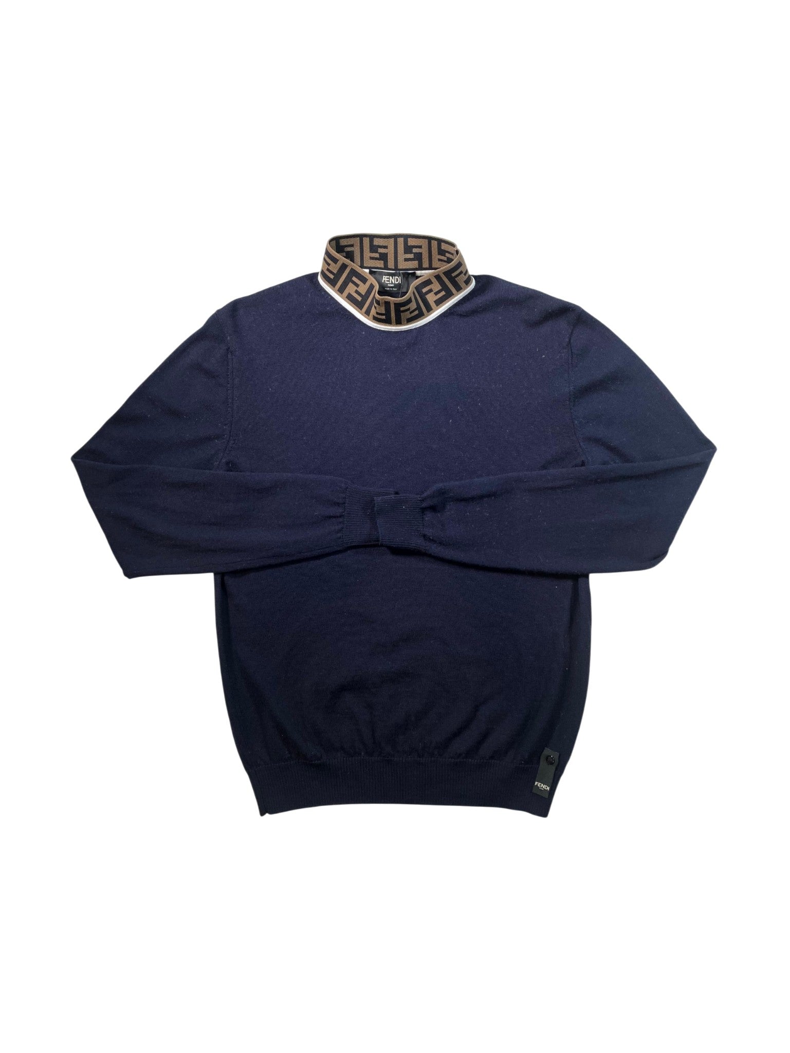 Fendi Collar Monogram Turtleneck Navy Sweater