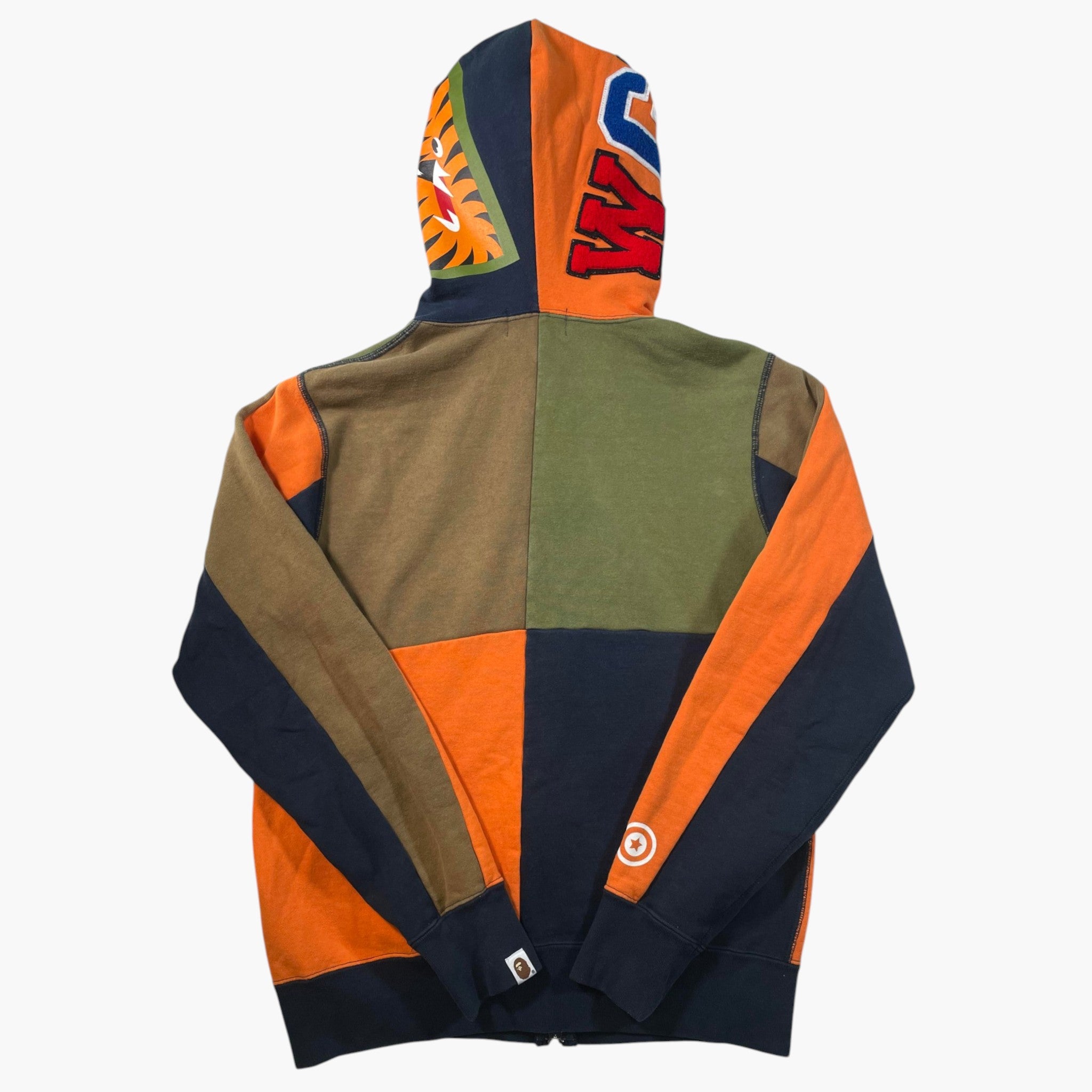 BAPE Patchwork Shark Navy Orange & Olive Zip Up Hoodie